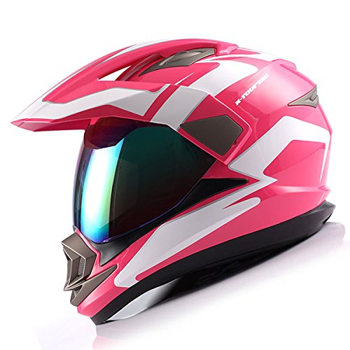 Dual Sport Motorcycle Helmet - Motocross & Off-Road Full Face Racing Helmet in Pink & White - Perfect for Dirt Biking, Trail Riding & Adventure Racing