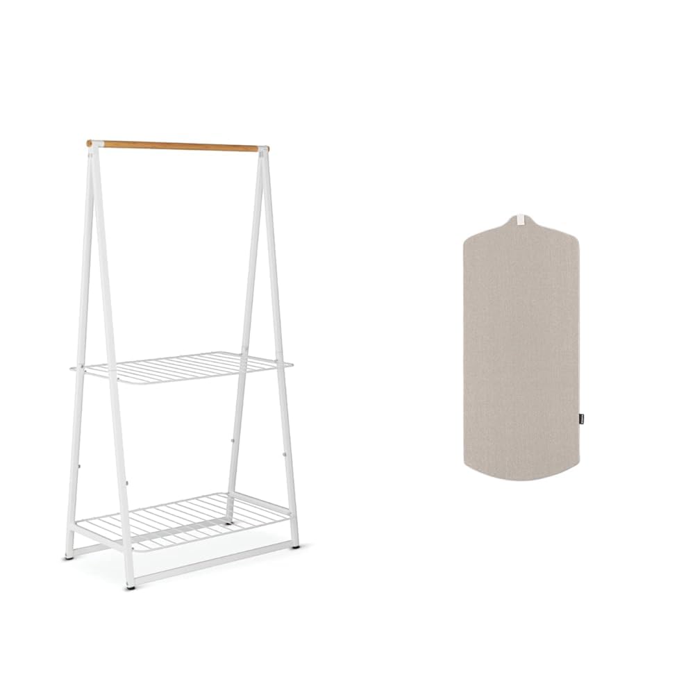 Brabantia Linn Large Free Standing Clothes Rack with Removable Steam Board - White & Gray - Heat Resistant Surface for Wrinkle-Free Garments - Perfect for Bedroom, Laundry Room, or Closet Organization