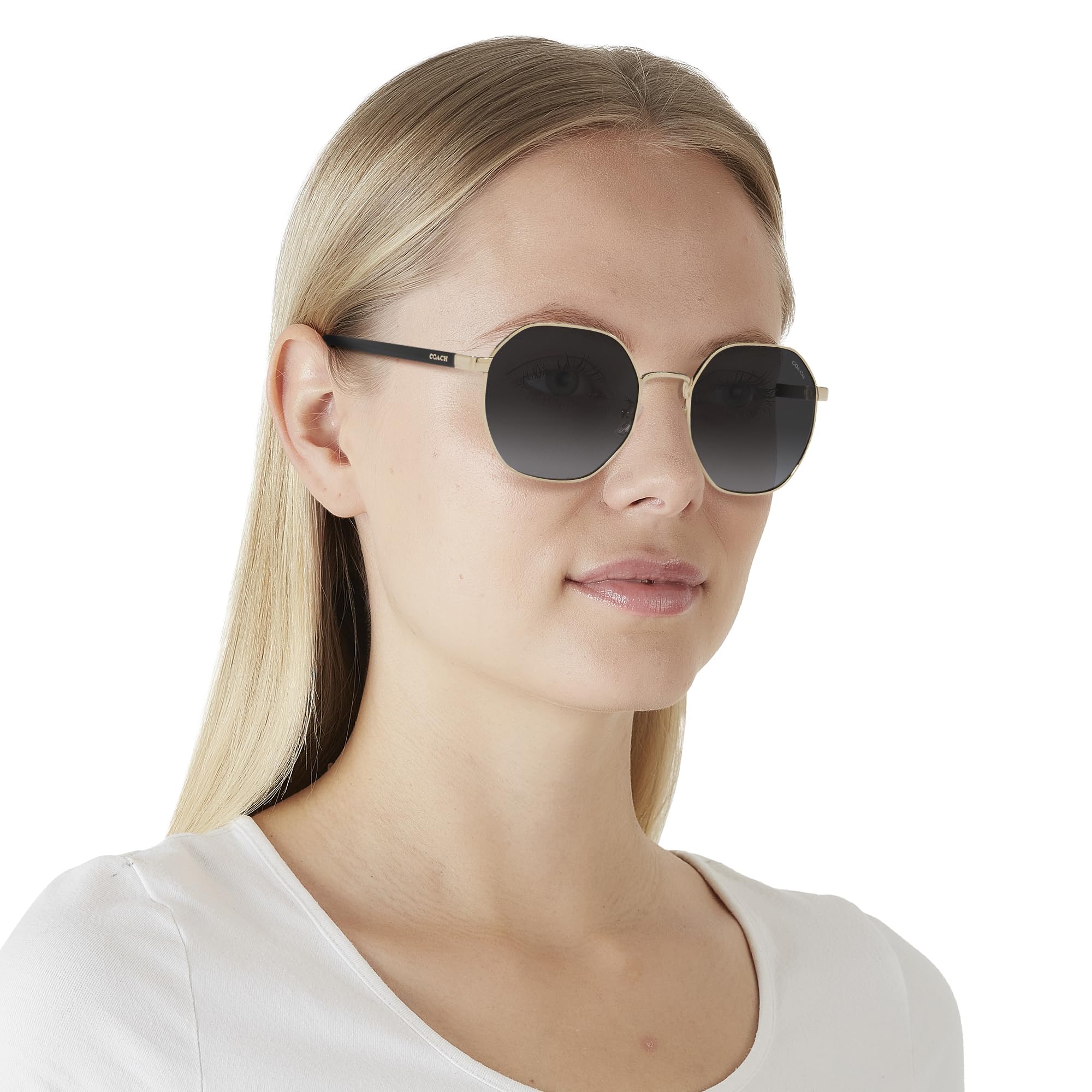 Coach Women's HC7147 Hexagonal Sunglasses - UV Protection, Polarized Lenses for Driving, Beach & Outdoor Fashion Accessories