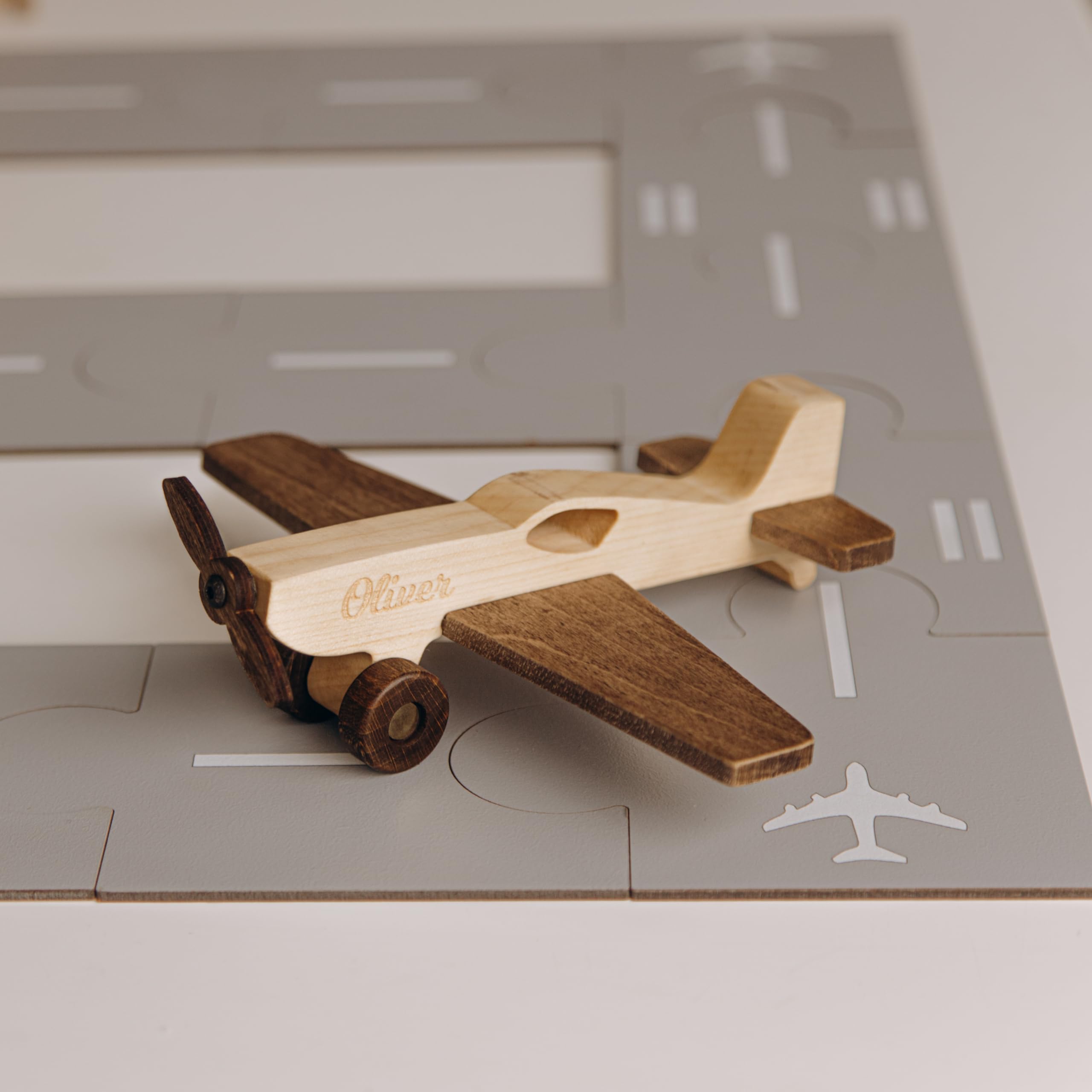 Personalized Wooden Toy Airplanes & Cars Set - Pretend Play Toys for Toddlers Ages 1-5 - Best Birthday & Easter Gifts for Boys - Durable Wooden Toys for Kids' Imaginative Play at Home or Travel
