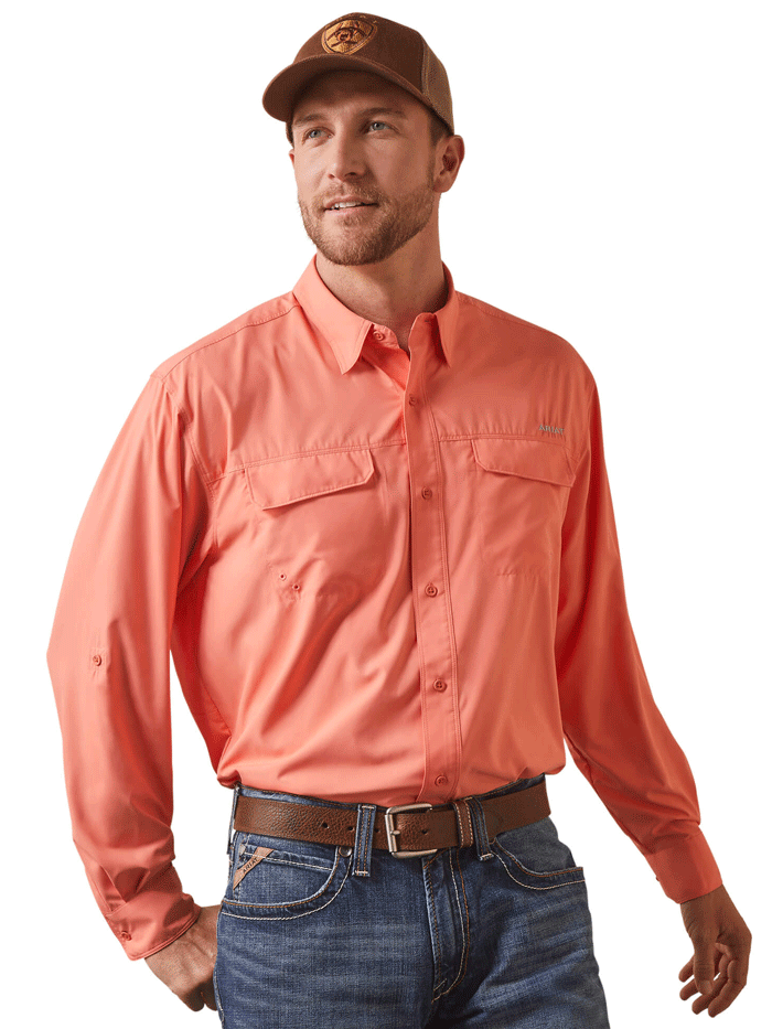 Ariat Men's VentTEK Outbound Classic Fit Long Sleeve Shirt - Moisture Wicking & Breathable Performance Shirt for Hiking, Fishing & Outdoor Activities (Peach Echo)
