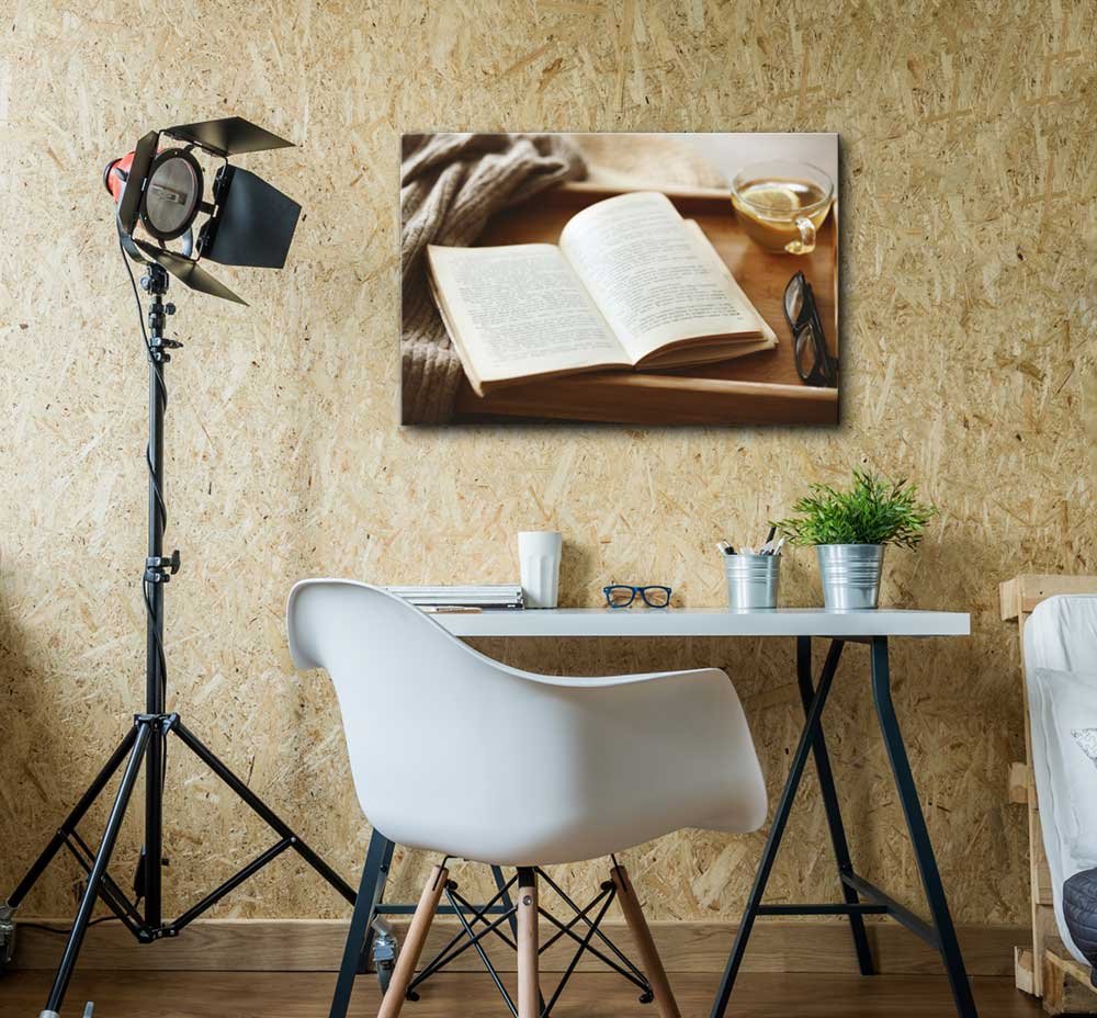 Cozy Knit Sweater & Book Canvas Wall Art - 32x48 Inch Framed Home Decor for Living Room, Bedroom & Office - Perfect Gift for Book Lovers & Winter Aesthetics