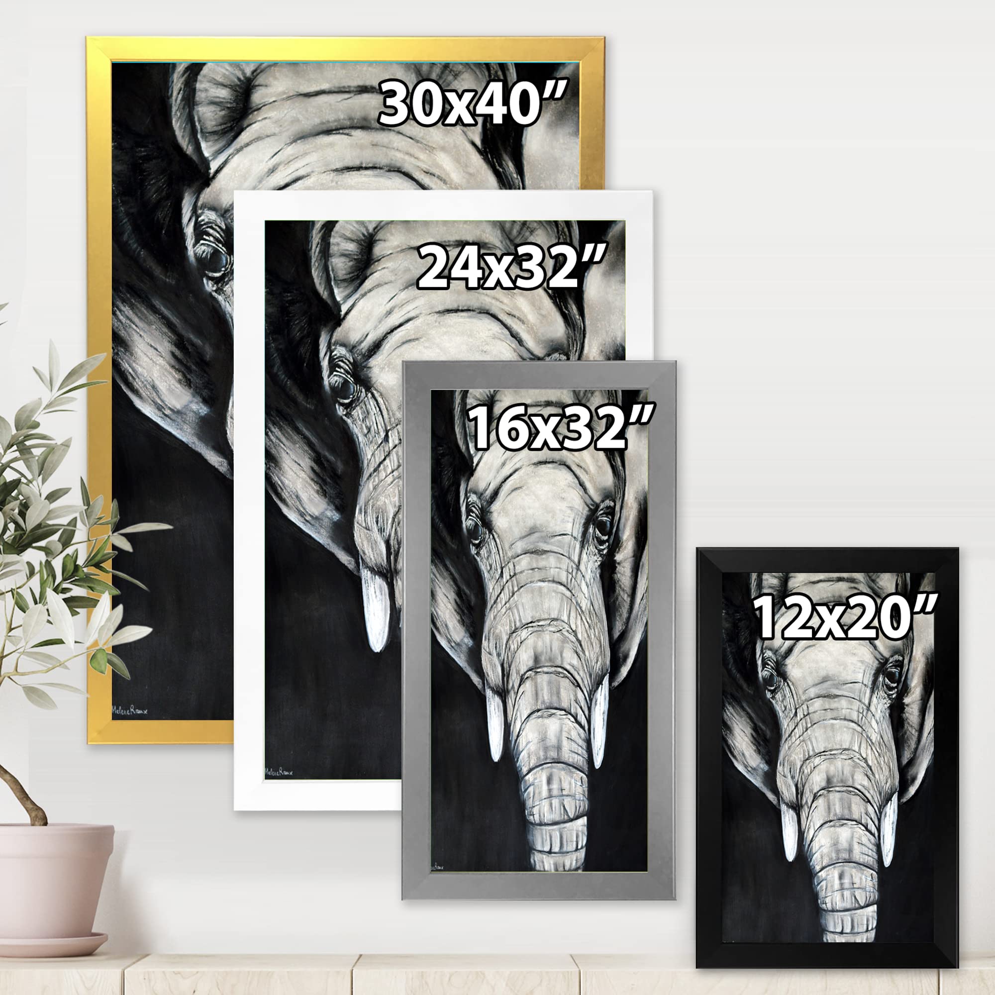 African Elephant Portrait Framed Wall Art - Rustic Farmhouse Decor for Living Room, Bedroom & Office