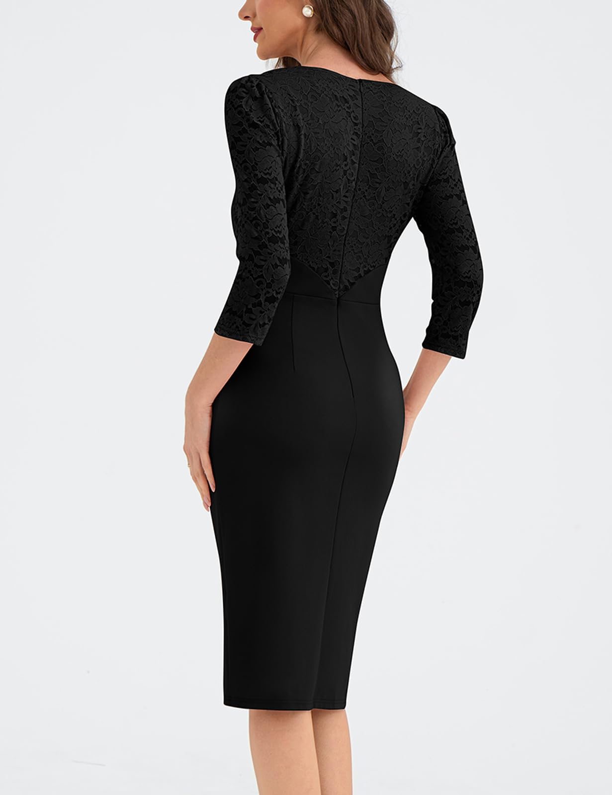 Belle Poque Women's Sexy V-Neck Elegant Bodycon Dress for Work, Cocktail Party & Wedding Guest - Formal Ruched Midi Dress for Office, Night Out & Special Occasions