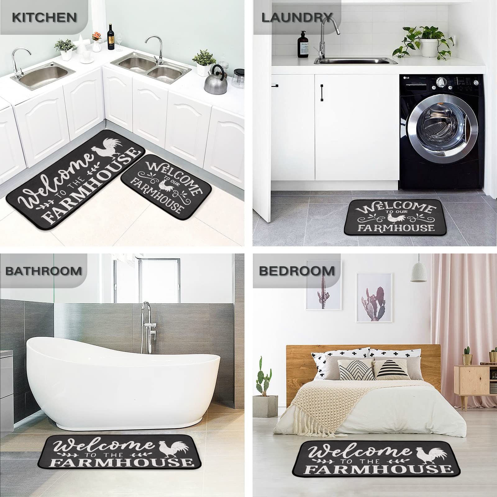 Emelivor Anti-Fatigue Kitchen Mat Set - Non-Slip Washable Rugs for Farmhouse & Laundry