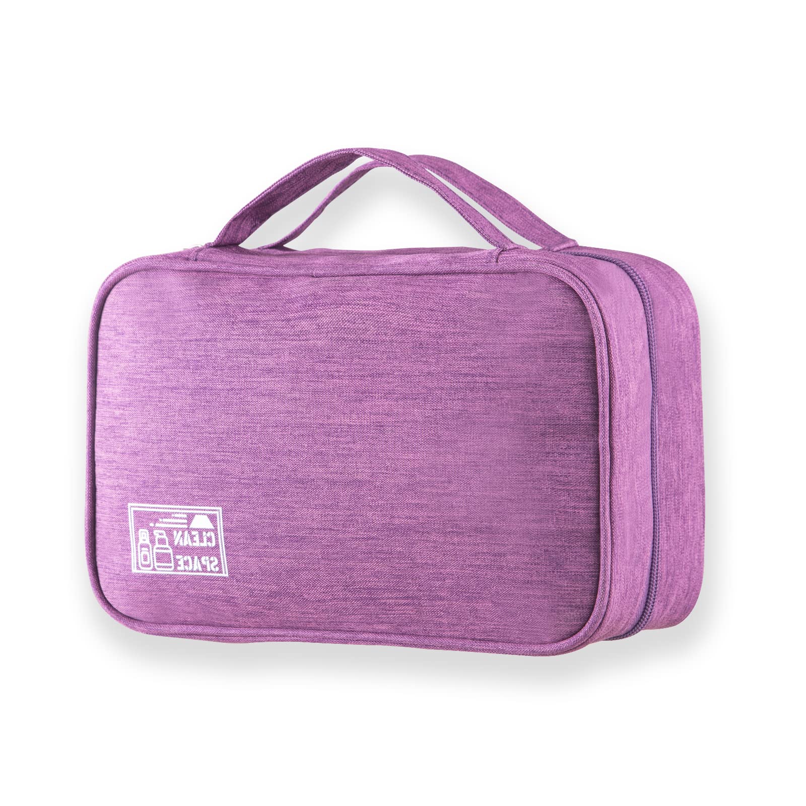 TRAVKOA 3-Section Hanging Toiletry Bag for Travel - Waterproof Makeup Organizer with Hook for Women & Men (Purple) - Perfect for Airplane, Camping & Gym Essentials Storage