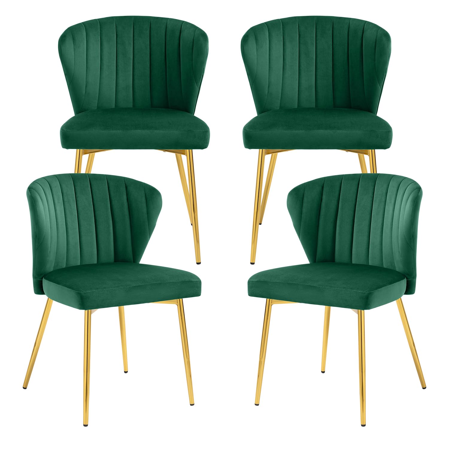 Luxury Velvet Dining Chairs Set of 4 - Tufted Upholstered Mid Century Modern Chairs with Golden Metal Legs for Dining Room, Kitchen, Living Room - Elegant Green Accent Seating for Home Decor & Entertaining