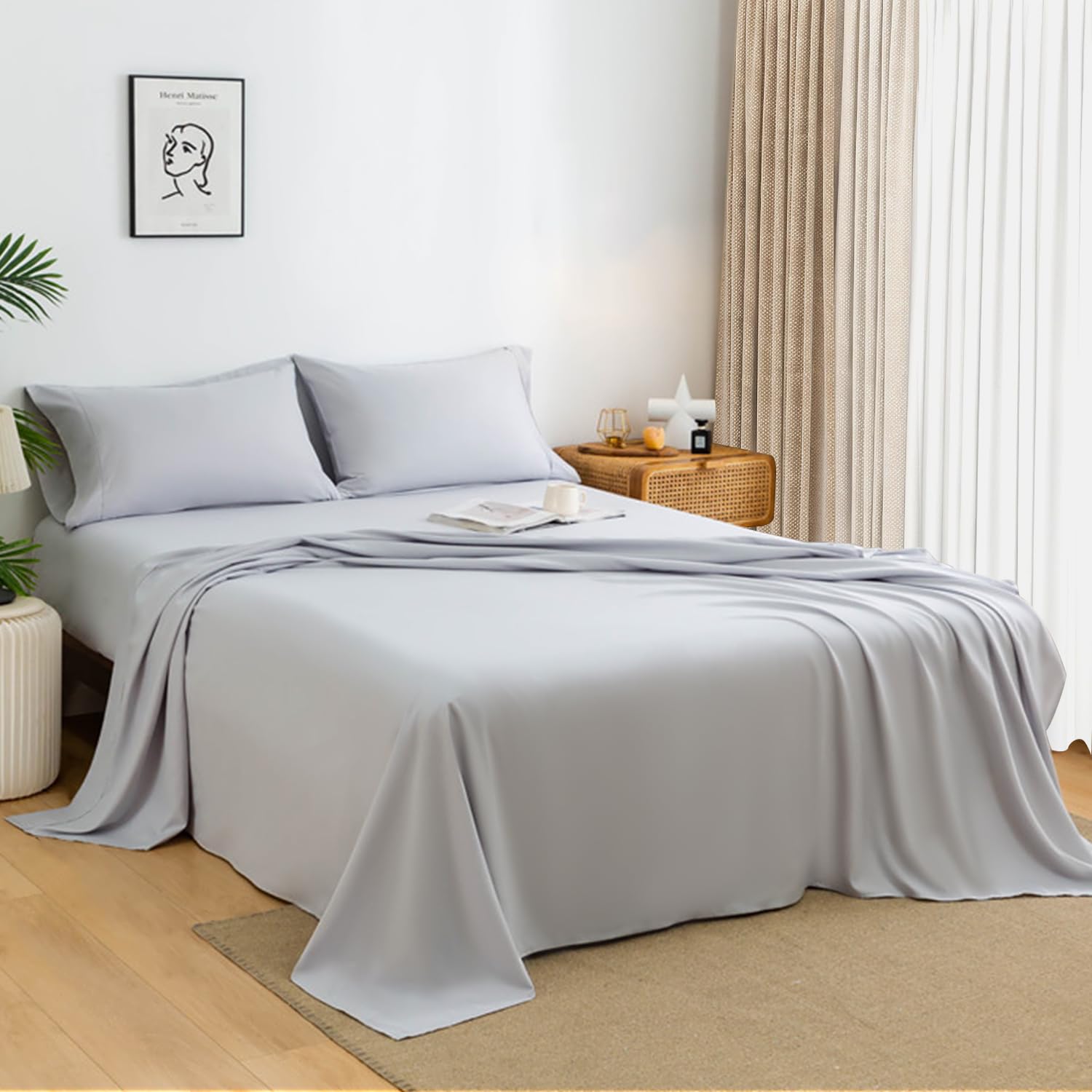 Premium King Size Brushed Microfiber Bed Sheets Set - 4 Piece Deep Pocket Bedding with Pillowcases - Ultra Soft, Breathable & Wrinkle Free - Light Grey - Perfect for Luxury Hotels, Guest Rooms & Cozy Home Bedrooms