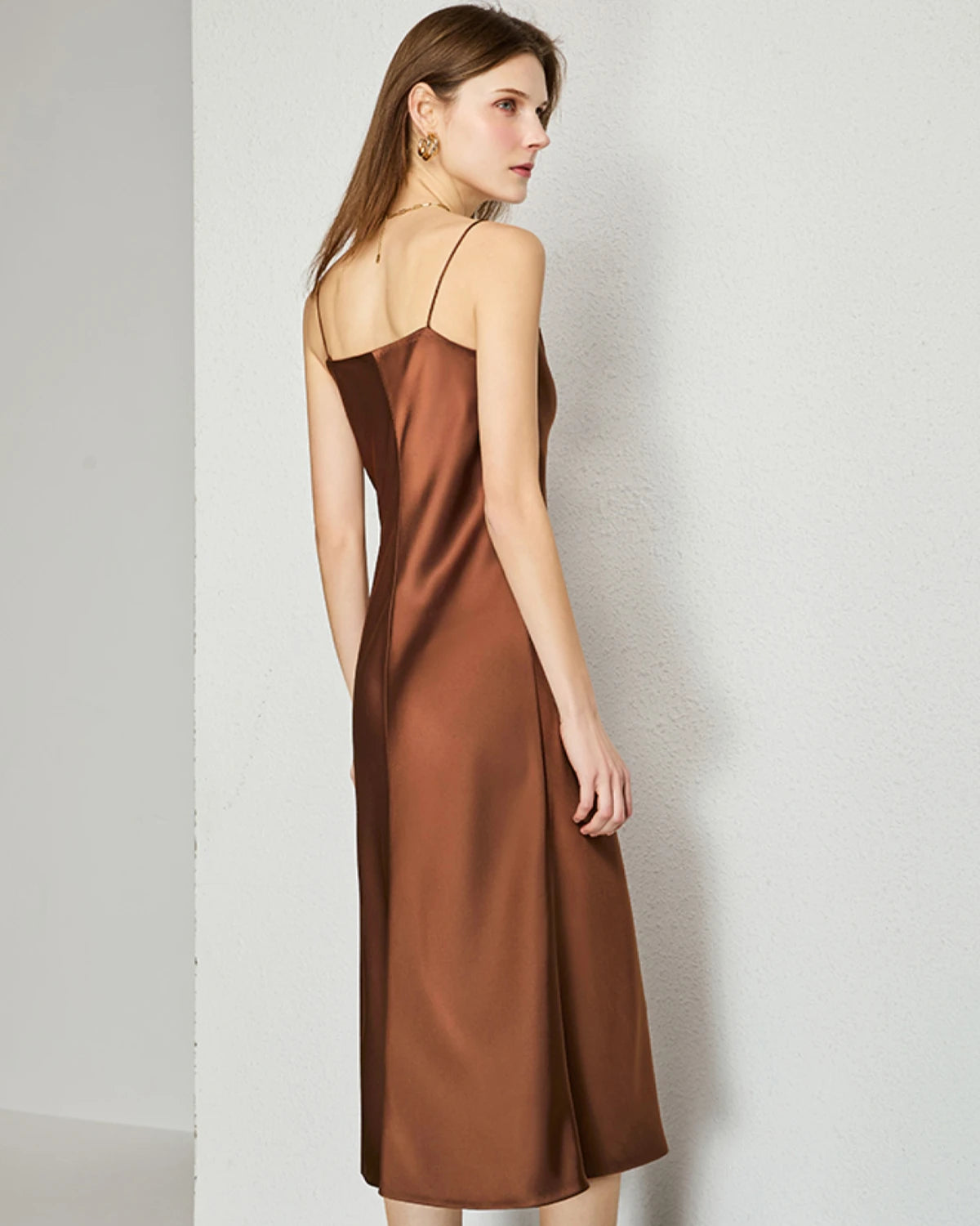 Elegant V-Neck Silk Slip Midi Dress for Women - Comfortable & Stylish Summer Evening Dress for Date Night, Wedding Guest or Cocktail Party