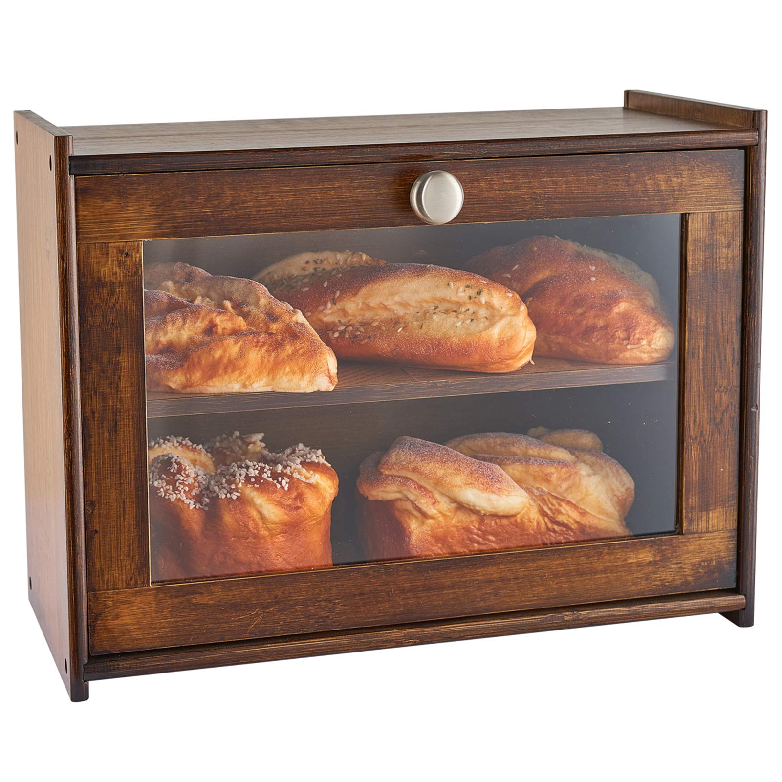 Bamboo Bread Box for Kitchen Countertop - Large 2-Tier Storage with Clear View Window | Natural Wood Bread Holder for Sourdough, Baguettes & Pastries | Perfect for Pantry Organization & Countertop Display