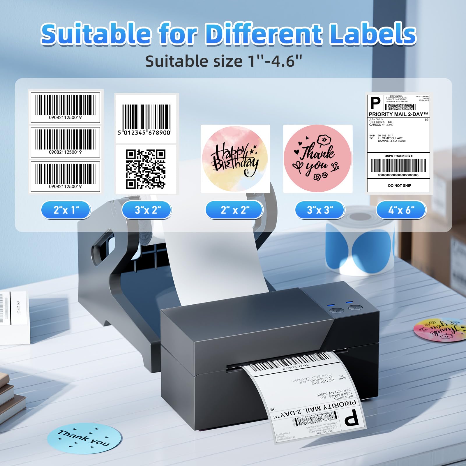 4x6 Wireless Thermal Shipping Label Printer - WiFi & Bluetooth Compatible for eBay, USPS, Shopify, Amazon | Perfect for Small Business, Home & Office Package Shipping