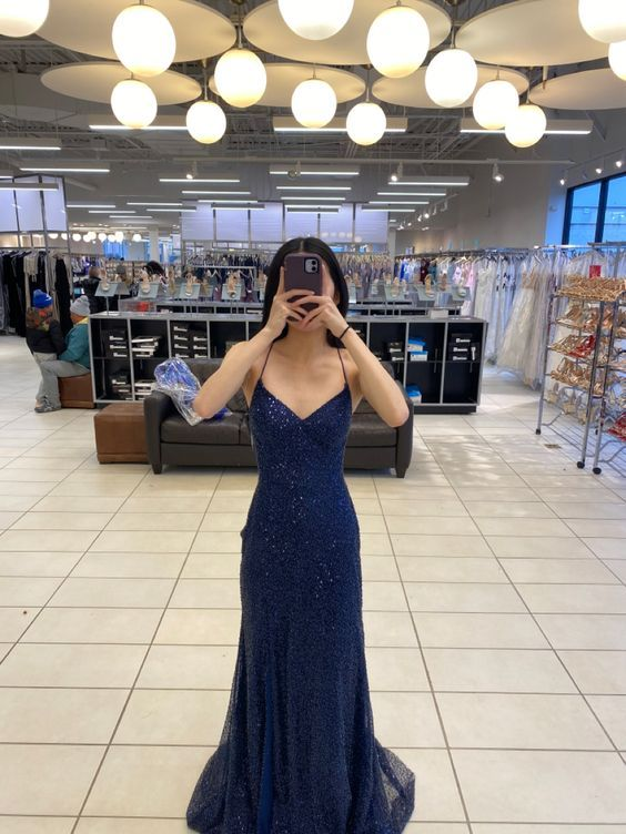 Elegant Mermaid Navy Blue Sequin Prom Dresses for Women - Formal Evening Gown J5175 | Perfect for Homecoming, Quinceañera, Wedding & Special Occasions