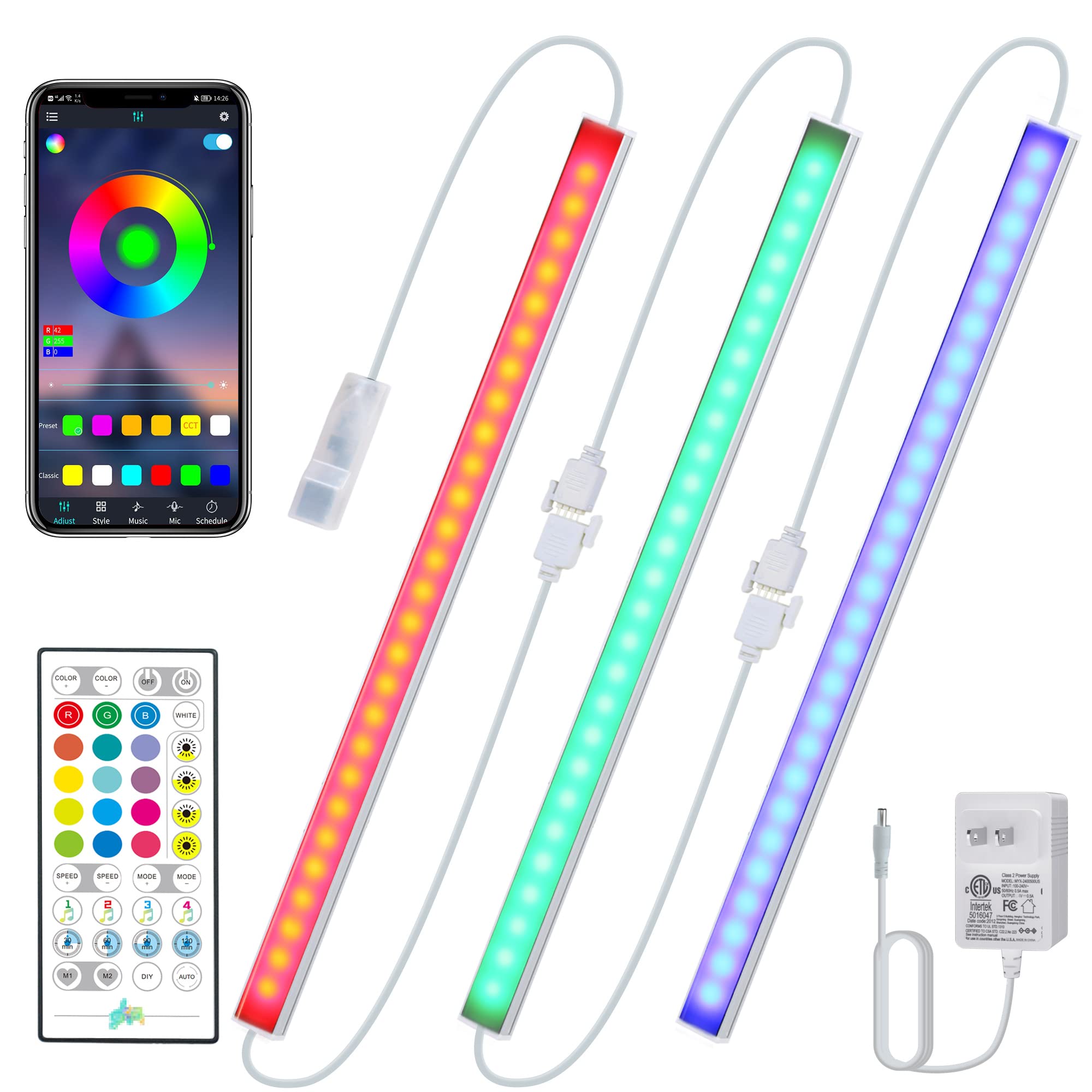 RGB Under Cabinet Lights Plug in - 3 Pack 12 Inch LED Under Cabinet Lighting Kit with Smart APP & Remote Control, Dimmable Under Counter Lights for Kitchen, Shelf, Workbench, Desk, Bookcase - Perfect for Home, Office, and Commercial Spaces