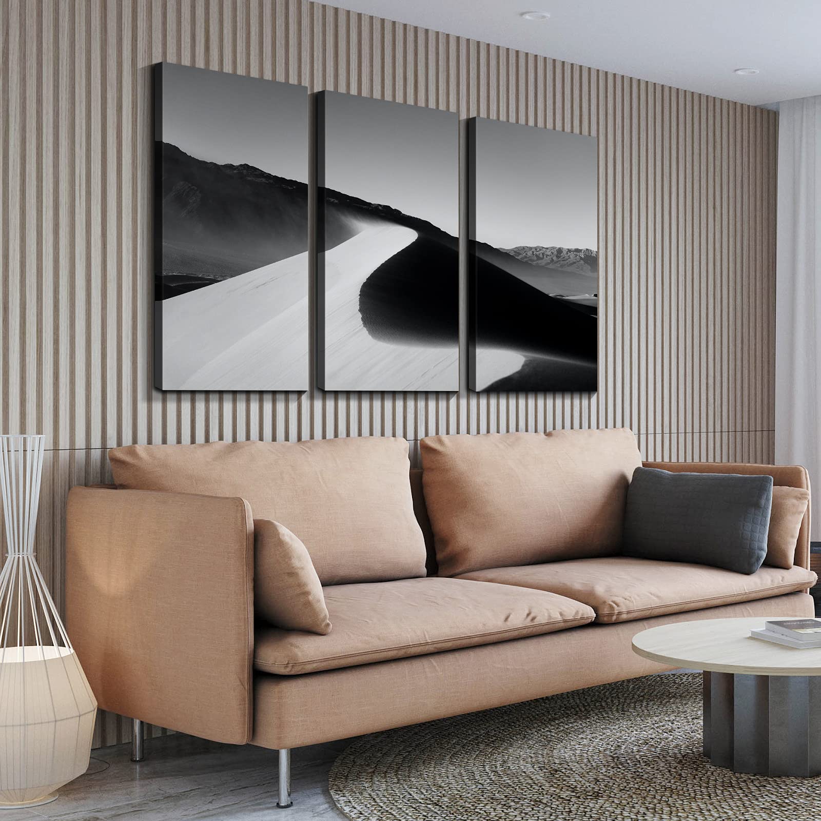 Denozer - 3 Panels Black and White Desert Landscape Canvas Wall Art - Stretched and Framed Ready to Hang - 20