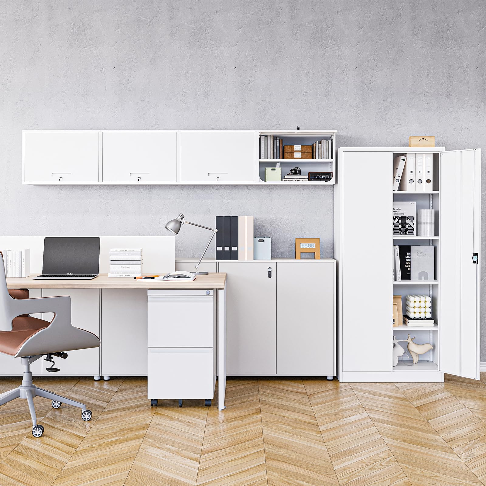 MIIIKO Wall Mounted Storage Cabinet with Door & Shelf - White Metal Locking Floating Cabinet for Garage, Home Office, Kitchen, Pantry & Bathroom Organization | Space-Saving Home & Office Storage Solution