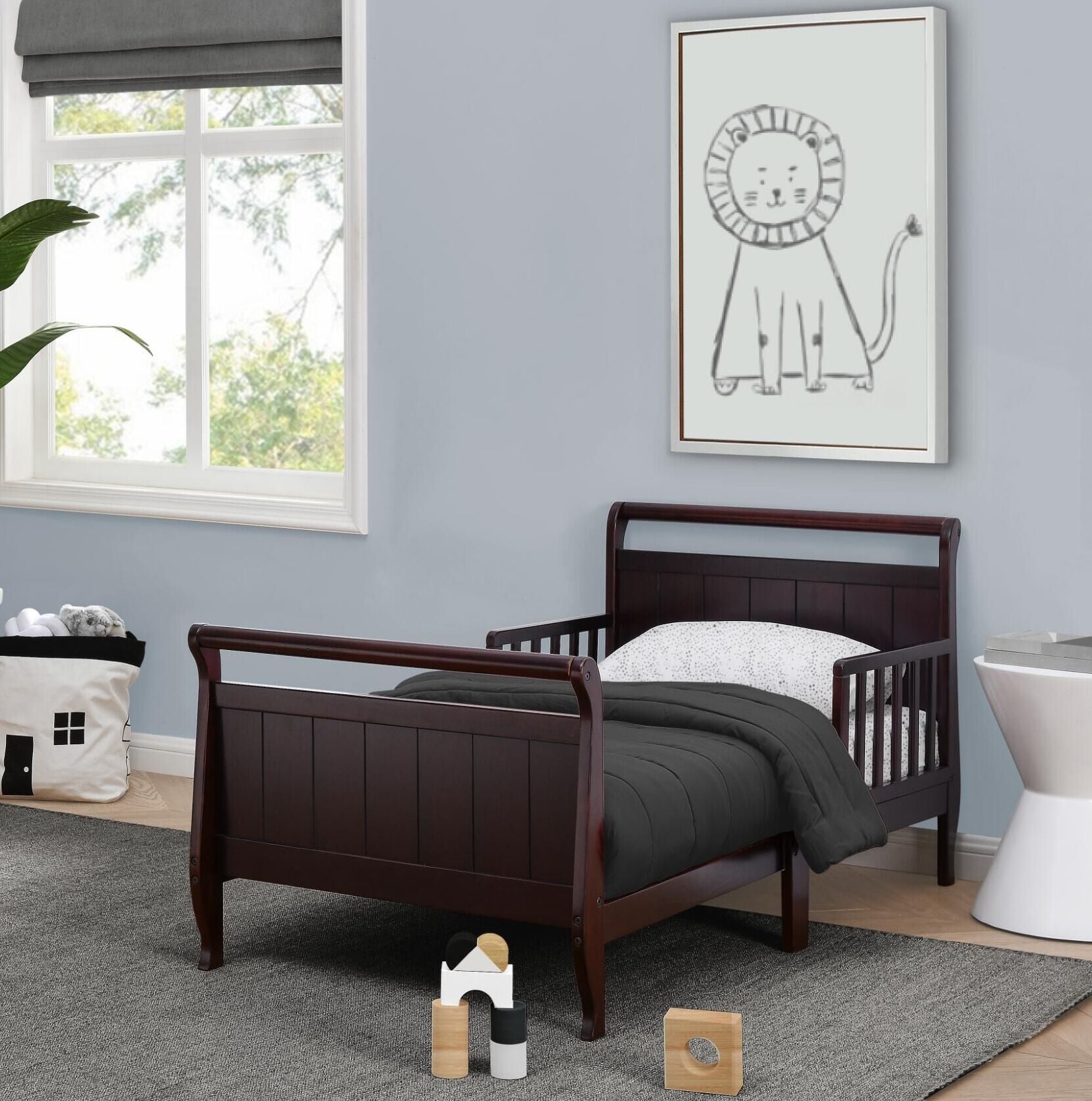 Wooden Sleigh Toddler Bed for Kids - Rustic Nursery Furniture for Boys & Girls - Perfect for Bedrooms, Daycare Centers, and Cozy Sleep Spaces
