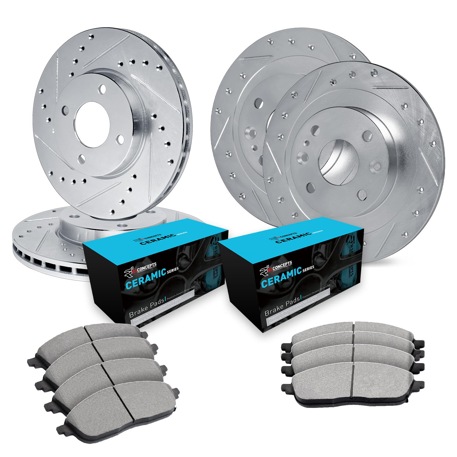 R1 Concepts Premium Ceramic Brake Pads & Rotors Kit - Front & Rear Brake System for 1987-1989 Toyota MR2 | High-Performance Braking for Street & Track Use