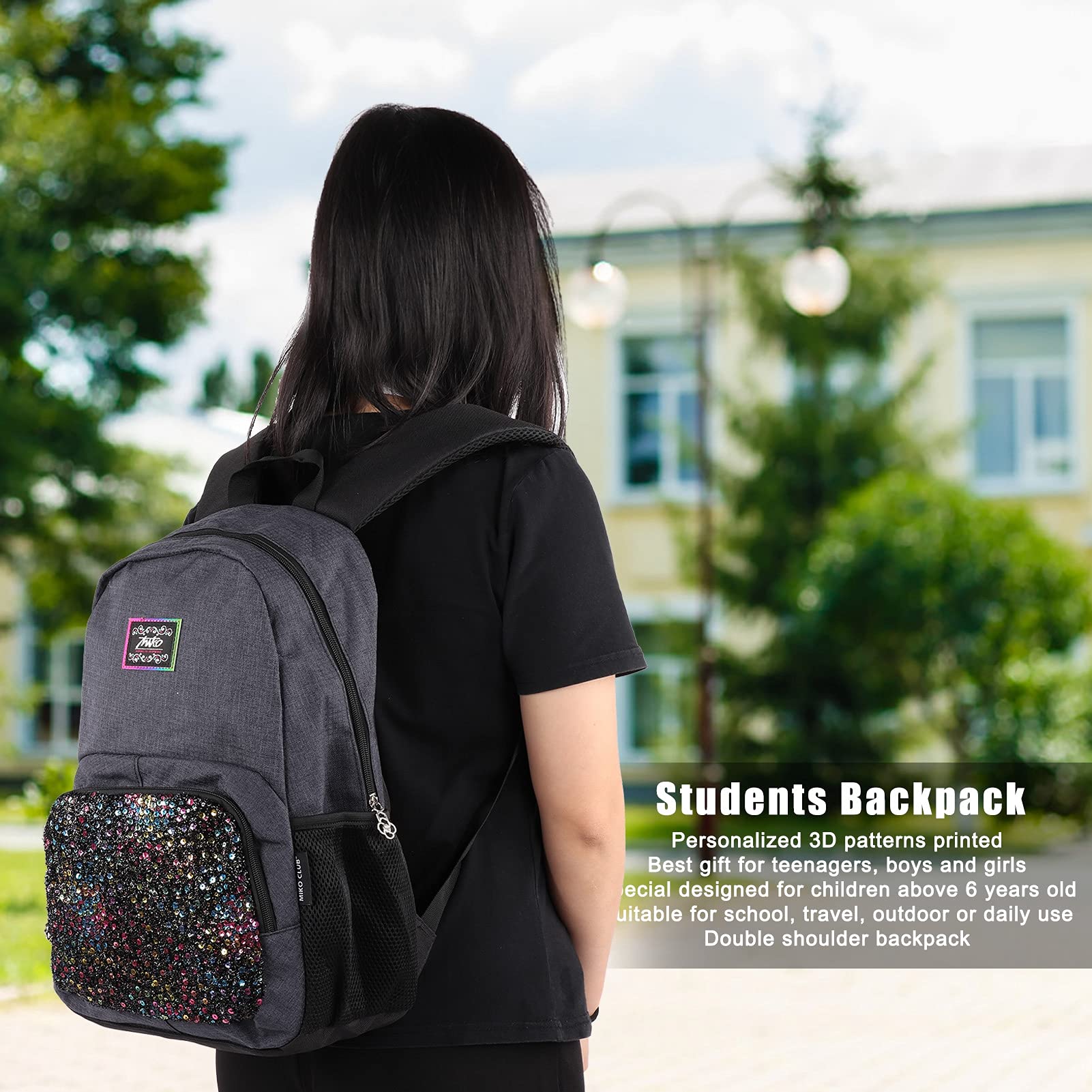 Stylish School Backpack for Students - Durable Book Bag with Shining Shoulder Straps for School, Travel & Outdoor Activities - Perfect Gift Idea (Black)