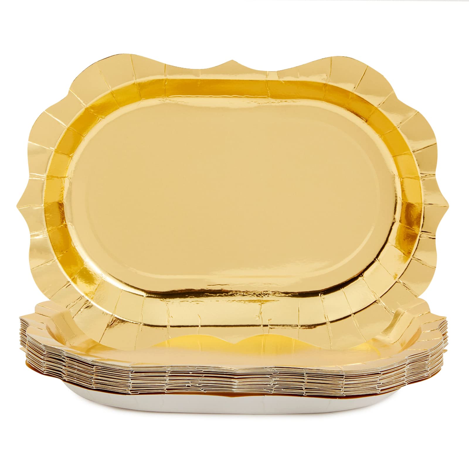 24 Pack Metallic Gold Foil Paper Serving Trays with Scalloped Edge - 13 x 9 Inch Disposable Party Trays for Weddings, Birthdays, Baby Showers & Holiday Events