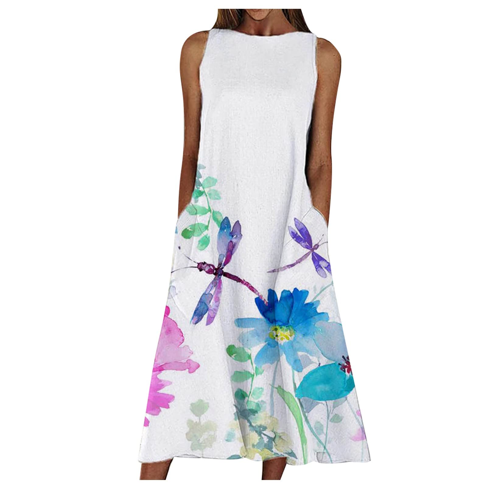 Elegant Mebamook Women's Summer Formal & Casual Dress - Plus Size Floral Printed Round Neck Sleeveless Pullover Loose Fit Beach Dress | Perfect for Weddings, Vacations & Outdoor Parties