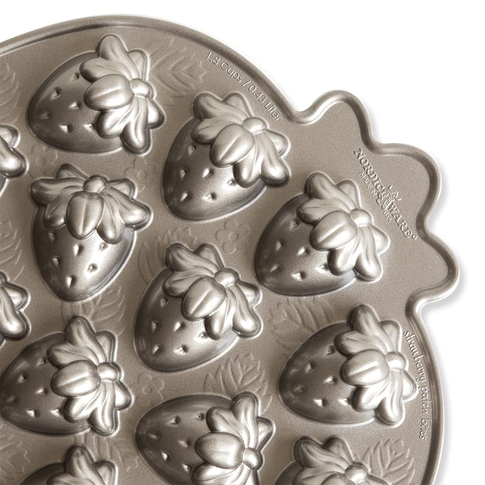 Nordic Ware Strawberry Patch Bites Pan - Non-Stick Mini Cake Pan for Baking Bite-Sized Treats, Perfect for Strawberry Shortcakes, Cupcakes & Party Desserts