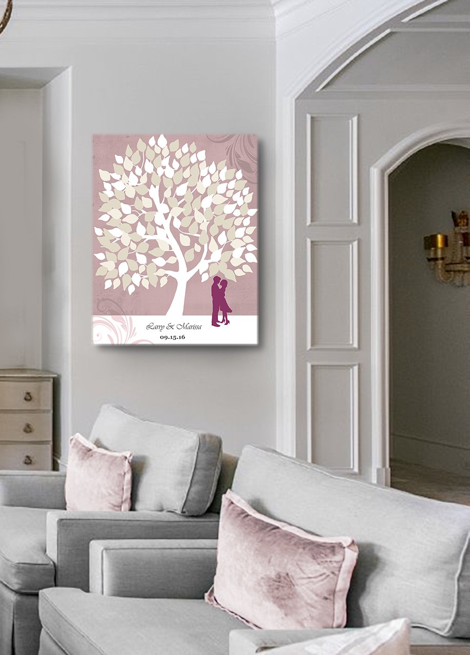 Personalized His & Hers Canvas Wall Art - Custom Romantic Tree with Couples Names & Wedding Date - Unique Anniversary, Housewarming & Newlywed Gift - 16