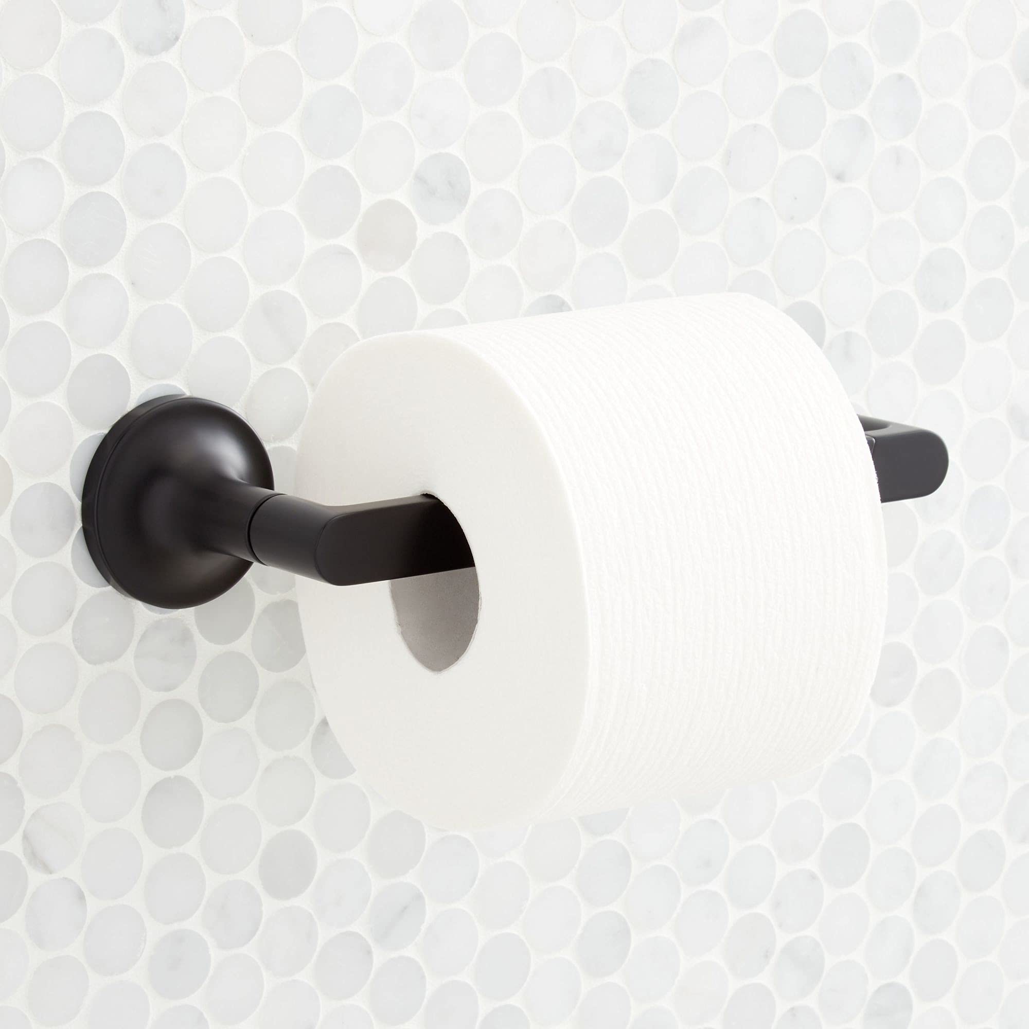 Signature Hardware 466405 Lentz Wall Mounted Pivoting Toilet Paper Holder - Matte Black - Modern Bathroom Accessory for Home & Office Use