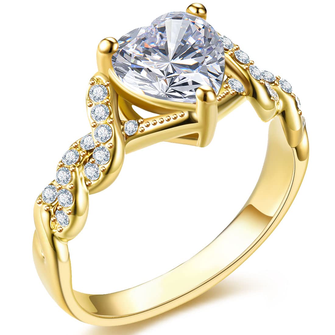 AOUCIA Heart Cubic Zirconia Wedding Engagement Ring for Women - 18K Rose Gold & Silver Plated Promise Eternity Ring, Elegant Jewelry Gift for Girlfriend, Wife, Anniversary, Valentine's Day - Perfect for Proposals, Weddings, Date Nights and Special Occasions