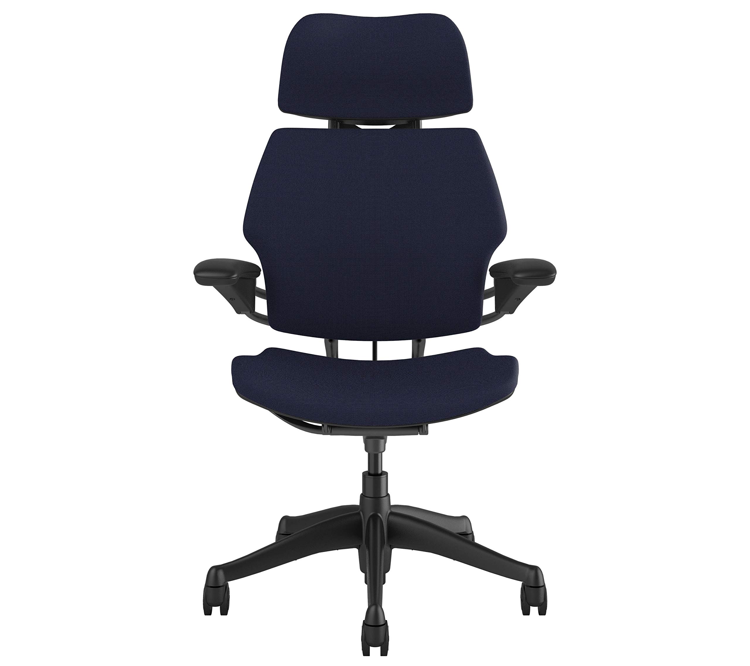 Humanscale Freedom Ergonomic Office Chair with Headrest - Adjustable Height & Duron Arms - Hard Floor Wheels - Graphite Frame & Navy Blue Fabric - Perfect for Home Office, Gaming & Workspaces