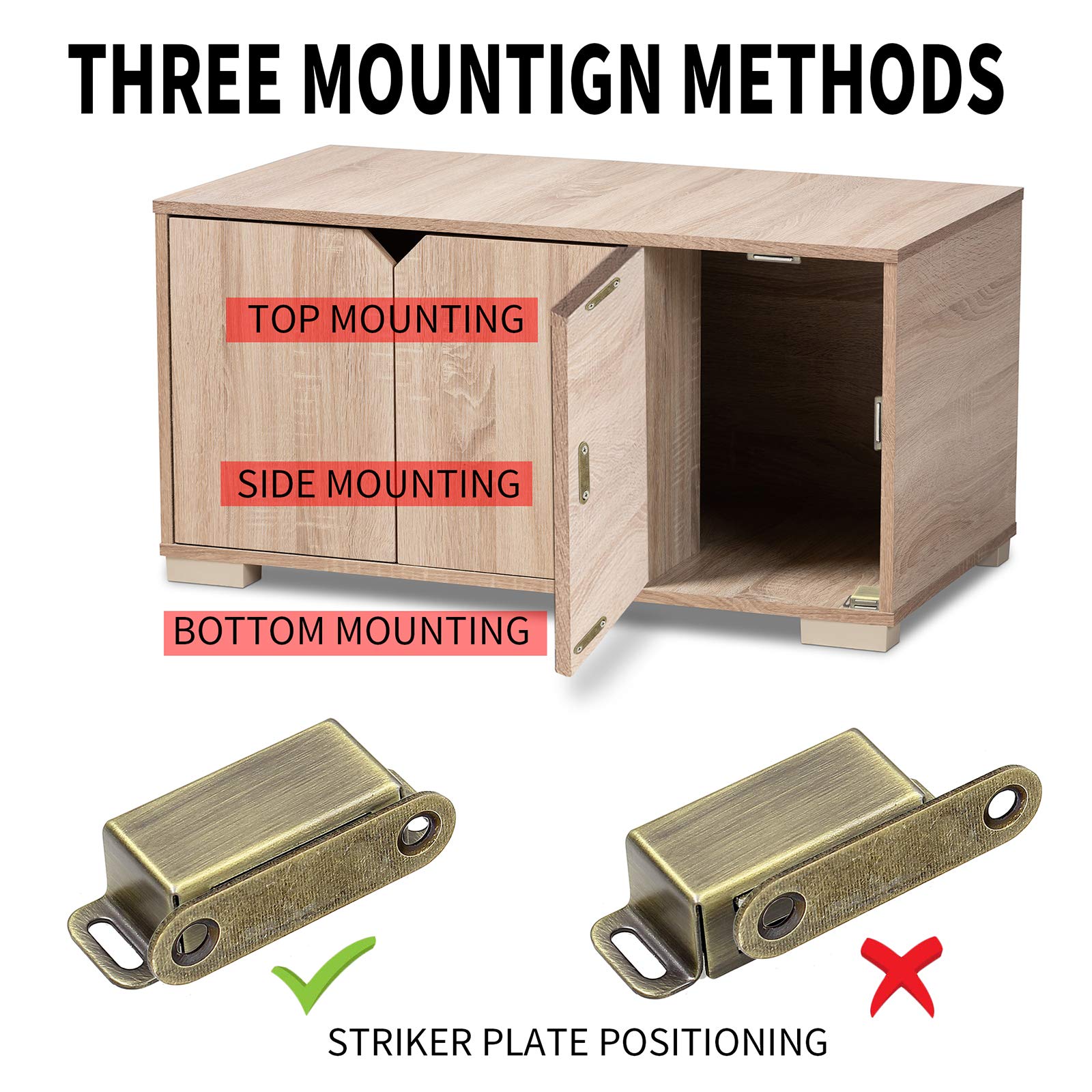 4 Pack Heavy Duty Magnetic Cabinet Latches - 10 lbs Stainless Steel Magnet Door Catch for Cabinets, Shutters, Closets & Furniture - Bronze Finish for Home, Office & RV Organization