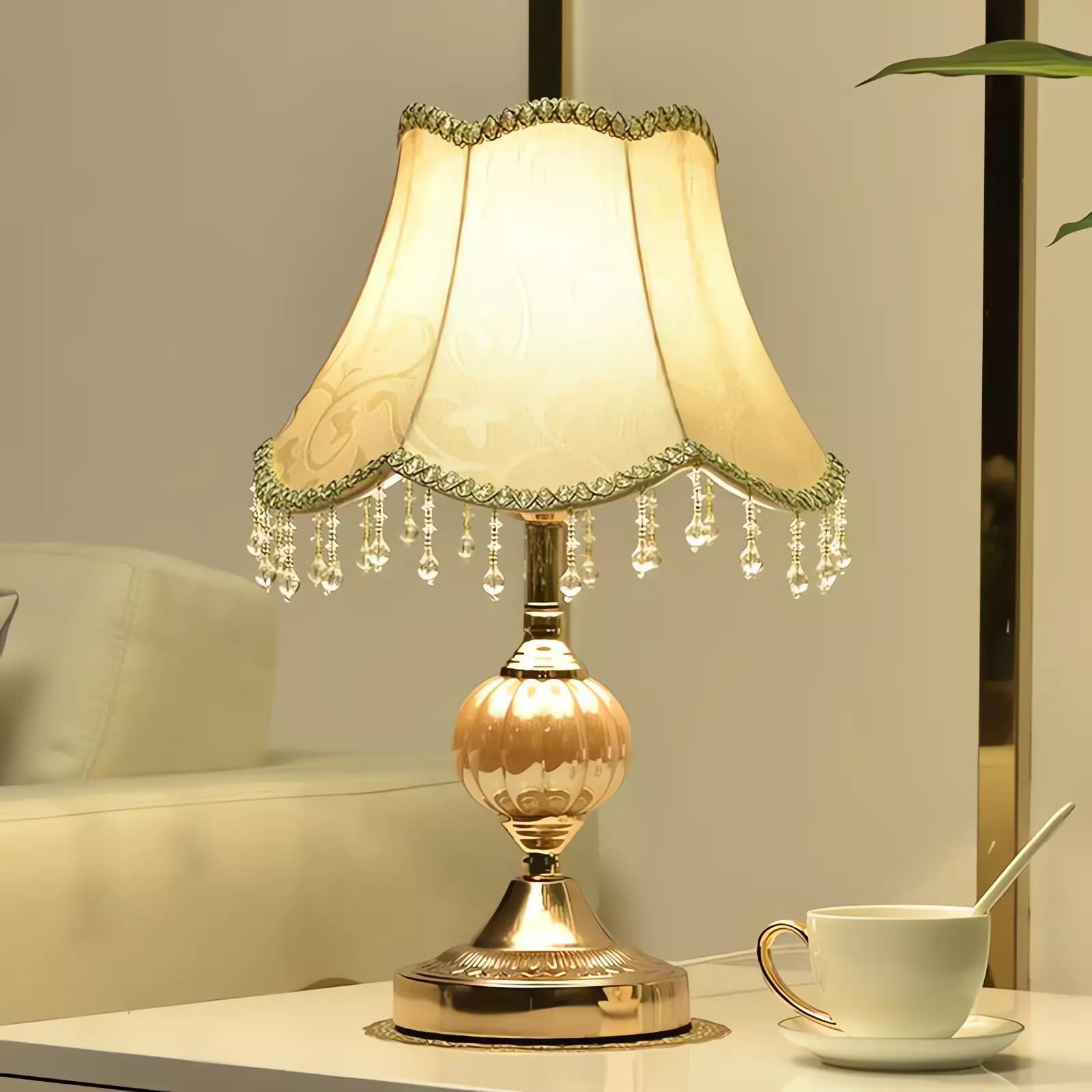 Classic Tiffany European Style Table Lamp with Fabric Drum Shade & Gold Base - Elegant Bedside Desk Lamp for Bedroom, Living Room, Office | Perfect for Nightstand, Study Room & Home Decor
