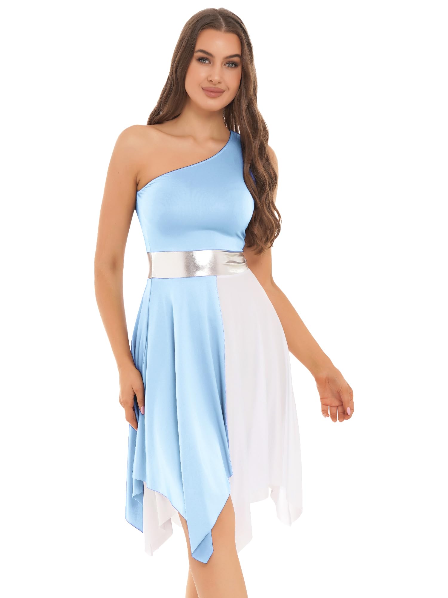 JEYPINMI Women's One Shoulder Liturgical Praise Dance Dress - Elegant Worship Lyrical Costume for Church Performances & Spiritual Events