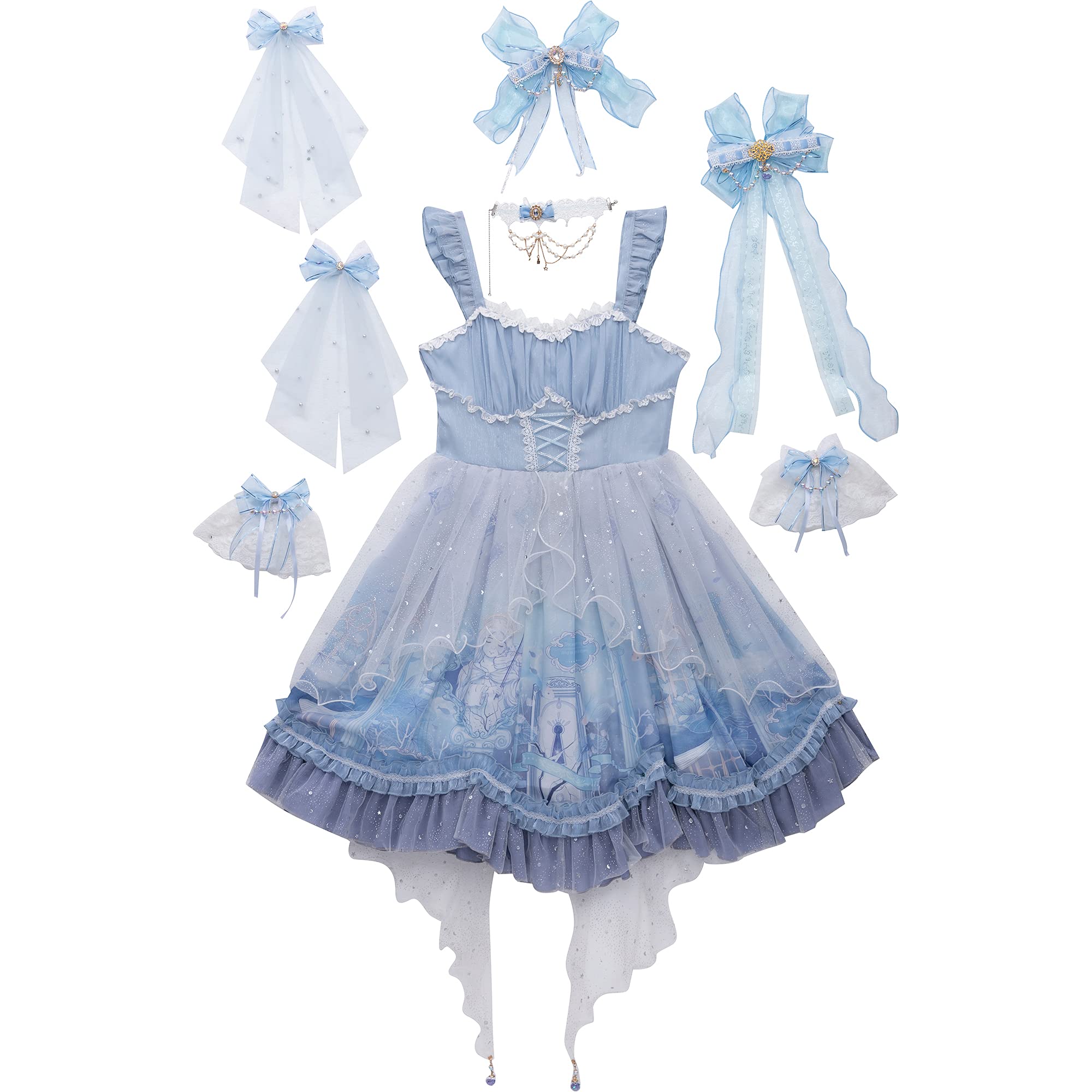 Sweet Lolita Dress for Women - Plus Size Kawaii Gothic Jumper Skirt in Blue | Perfect for Cosplay, Anime Conventions & Gothic Fashion