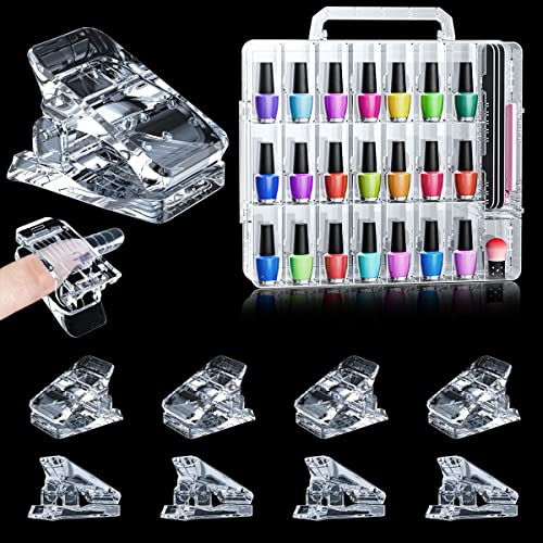 Beloving Transparent Nail Polish Organizer Holder for 48 Bottles with 10Pcs Nail Tip Clips - Perfect for Polygel, Acrylic & Gel Polish Storage - Salon & Home Manicure Organization Solution