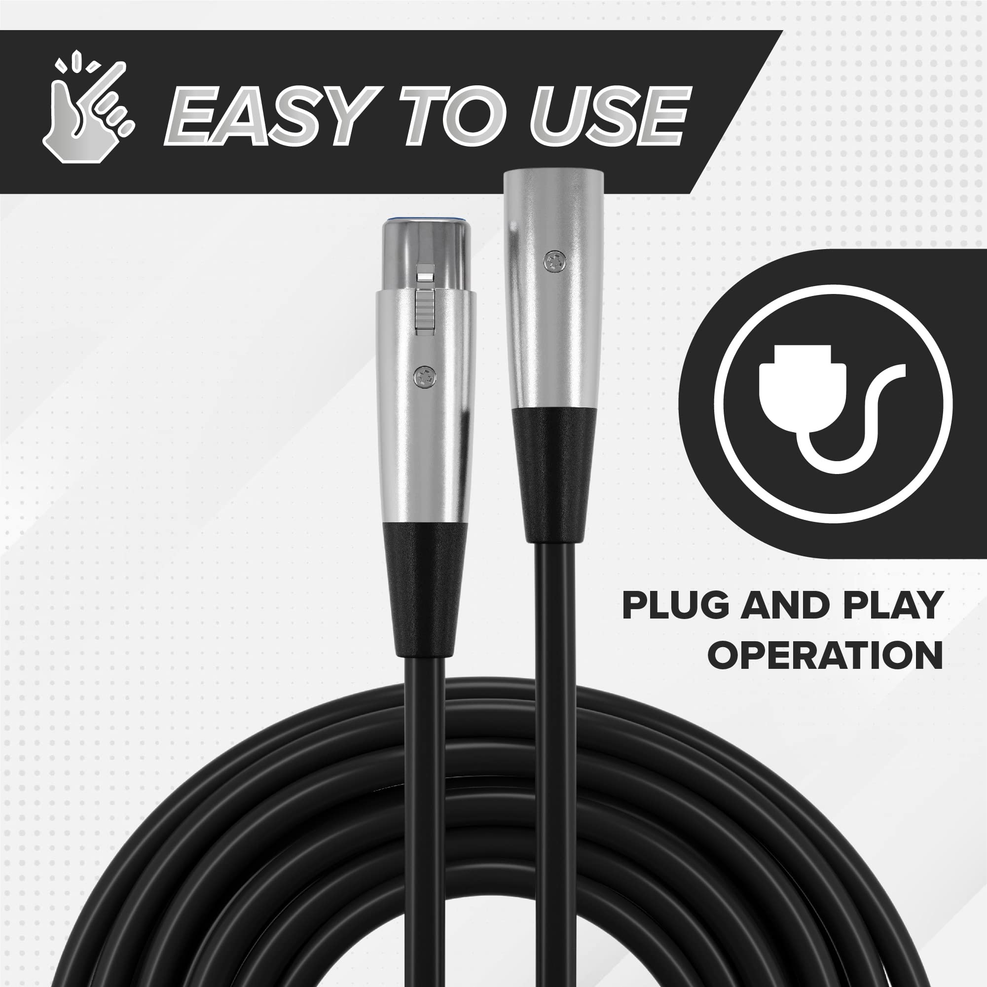 THE CIMPLE CO XLR Male to XLR Female Microphone Extension Cable - 3-Pin Balanced Audio Cable (10 Feet, 28 AWG) for Studio Mixers, Microphones & Audio Consoles - Professional Sound Equipment & Live Performance Use