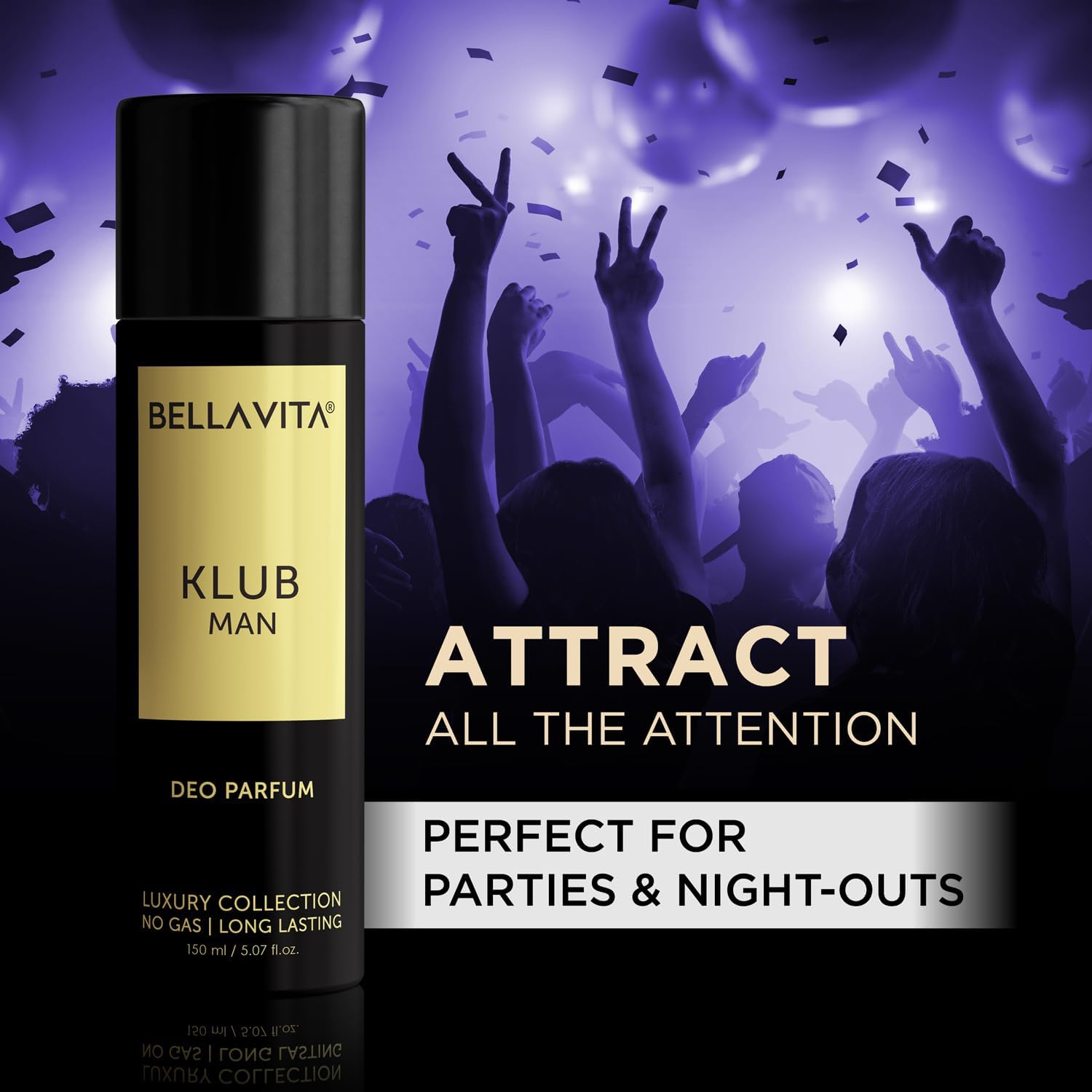 KLUB Men's No Gas Body Deodorant & Cologne - Long Lasting Fragrance with Lemon, Rose & Vanilla Notes | 150ml Musk & Spicy Scent | Perfect for Work, Gym & Everyday Freshness
