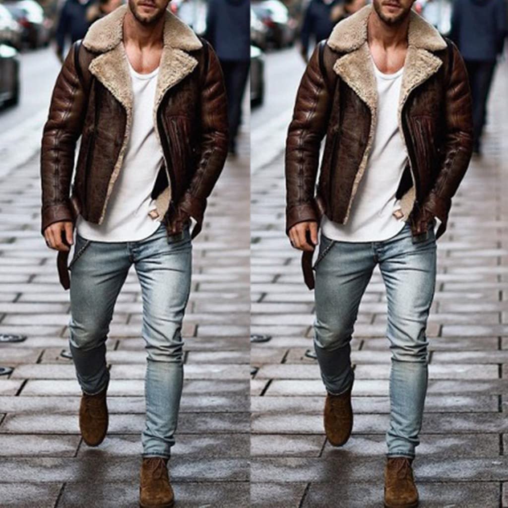 Men's Biker Leather Jacket - Winter Motorcycle Coat for Riding