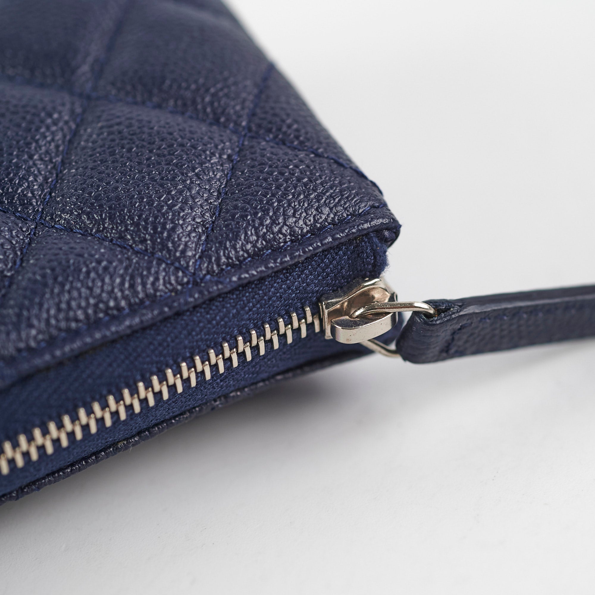 Chanel Quilted Caviar Leather Zip Pouch Wallet Navy Blue - Perfect for Everyday Use, Travel & Gift Giving