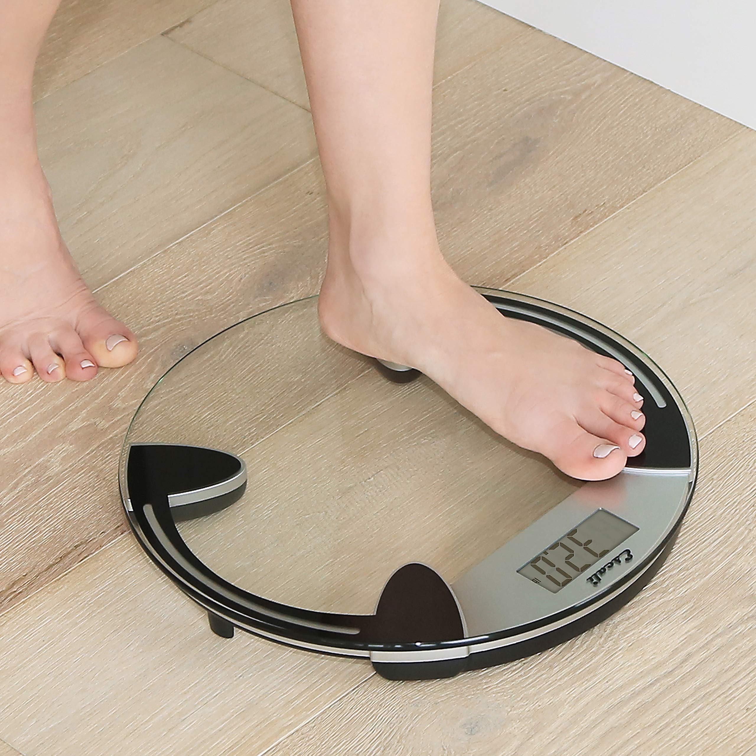 Escali Digital Glass Bathroom Scale - Accurate Body Weight Measurement up to 400 lbs, Round Clear Platform with LCD Display, Includes Batteries - Perfect for Home, Gym & Health Tracking