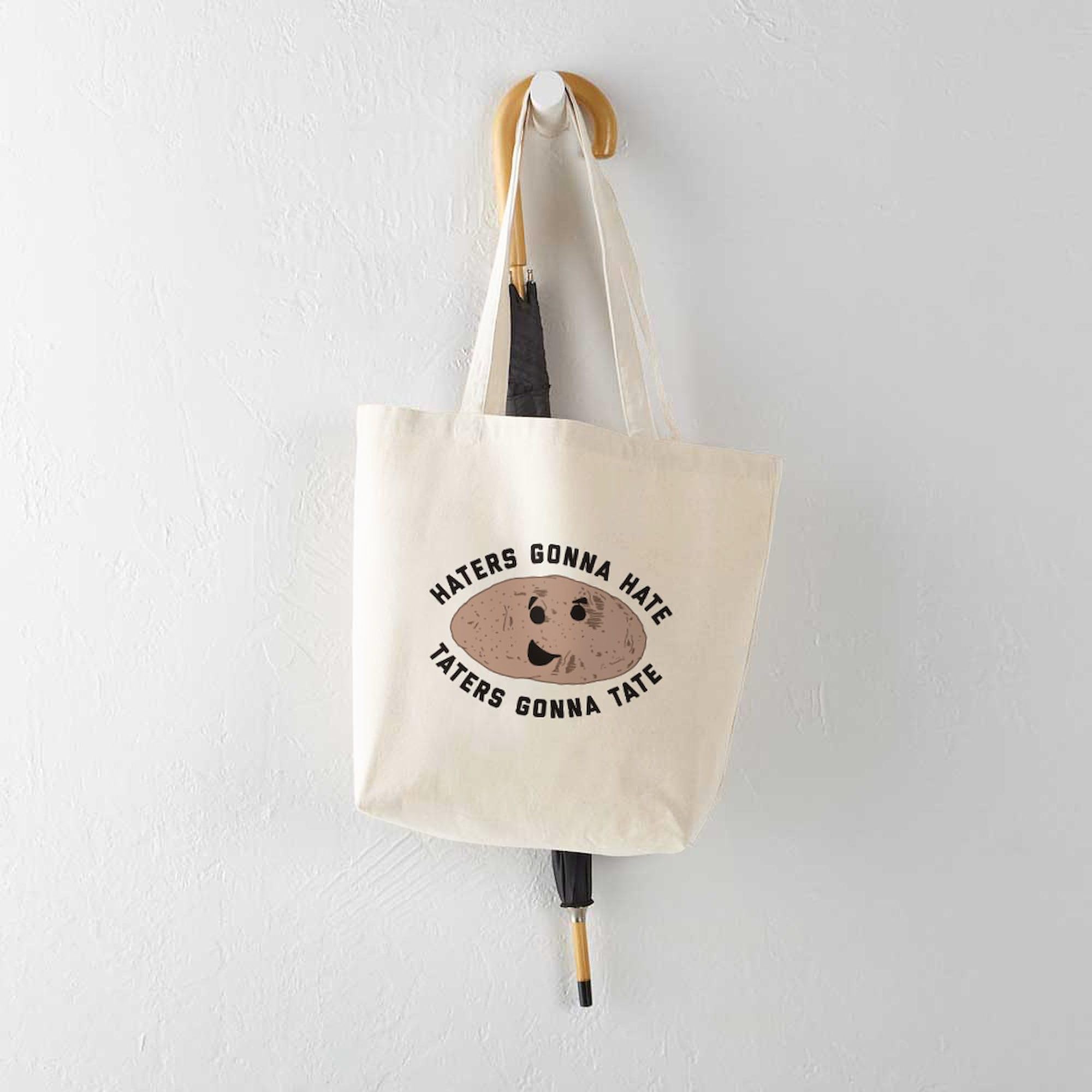 Haters Gonna Hate Taters Gonna Tate Tote Bag - Natural Canvas Reusable Shopping Bag for Groceries, Beach & Everyday Use | Eco-Friendly & Durable