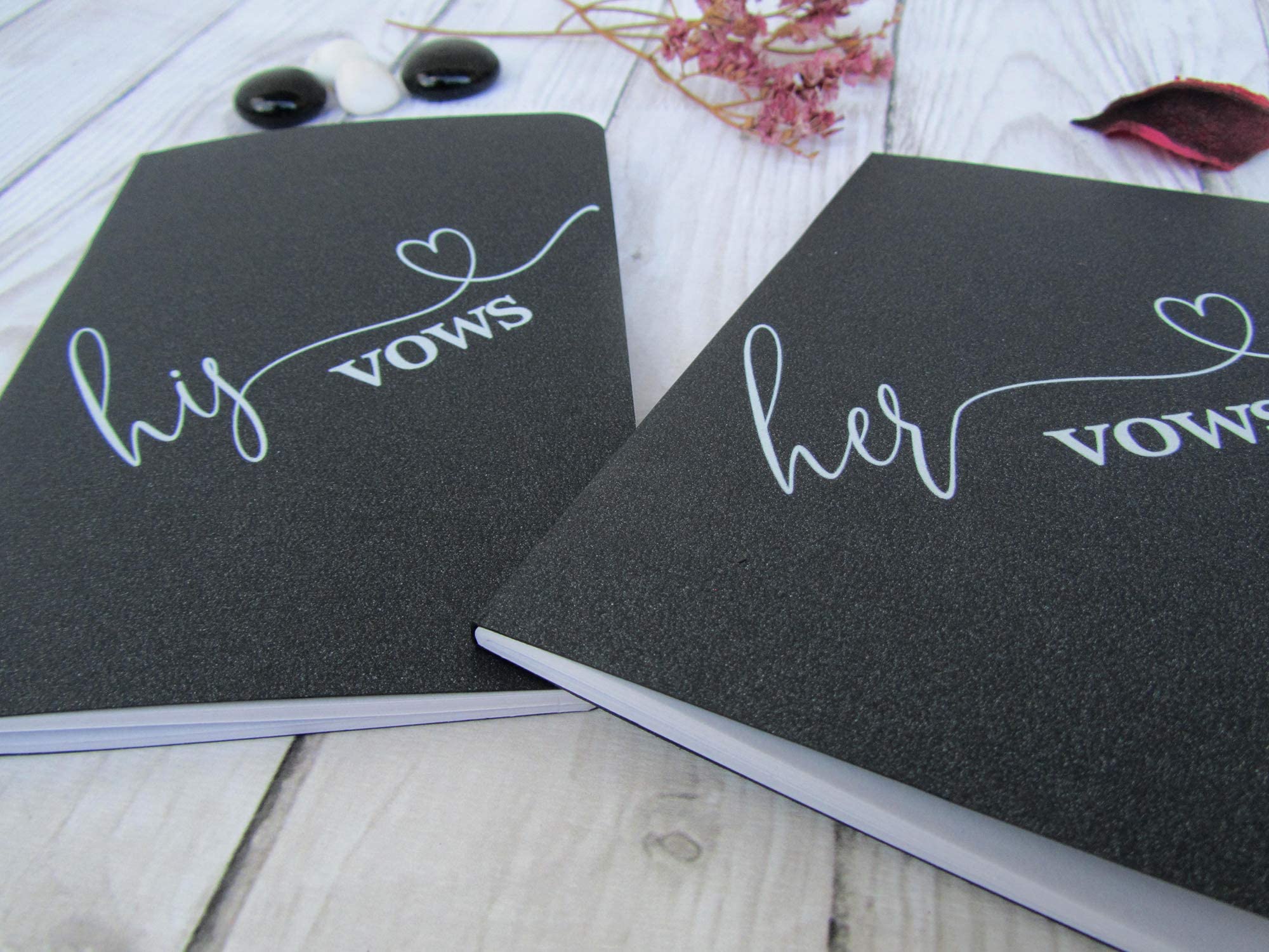 Black Shimmer Vow Books Set of 2 - Wedding Vows Keepsake for Bride & Groom - Ceremony Essentials