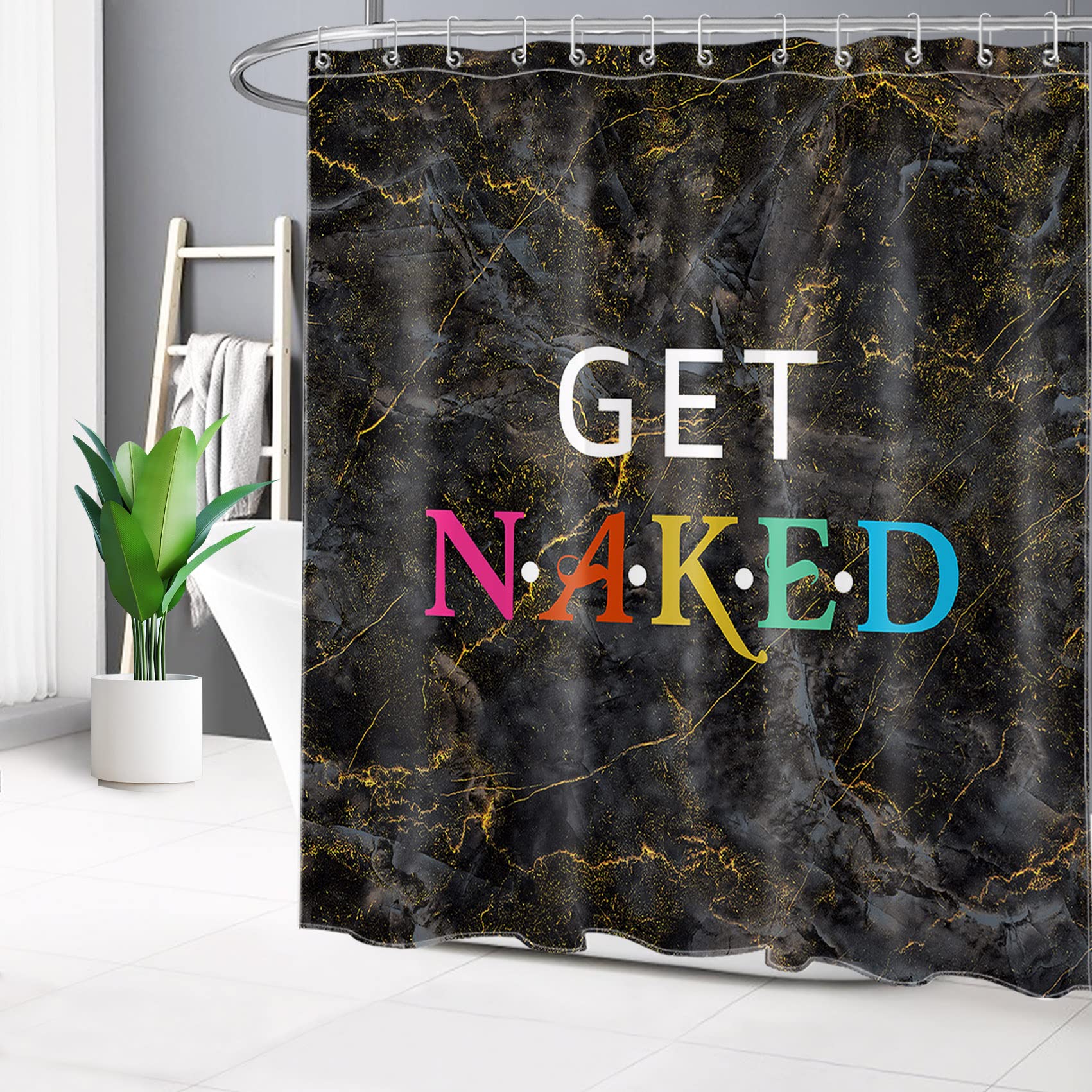 Luxury Black and Gold Abstract Marble Shower Curtain - 72x78 Inch Polyester Fabric Bathroom Decor with Hooks | Elegant Bath Accessory for Modern, Spa-Like Showers