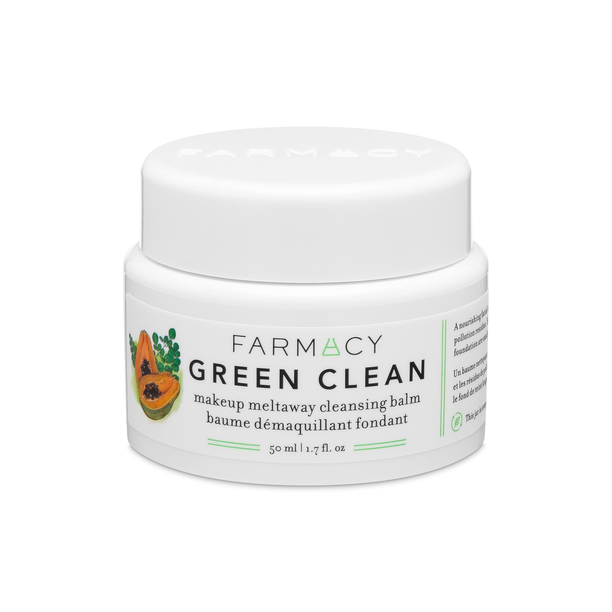 Farmacy Green Clean Makeup Removing Cleansing Balm - Waterproof & Oil-Based Makeup Remover, Gentle Exfoliating Double Cleanser for Face (50ml) - Melts from Balm to Milky Lather, Perfect for Travel & Daily Skincare Routine