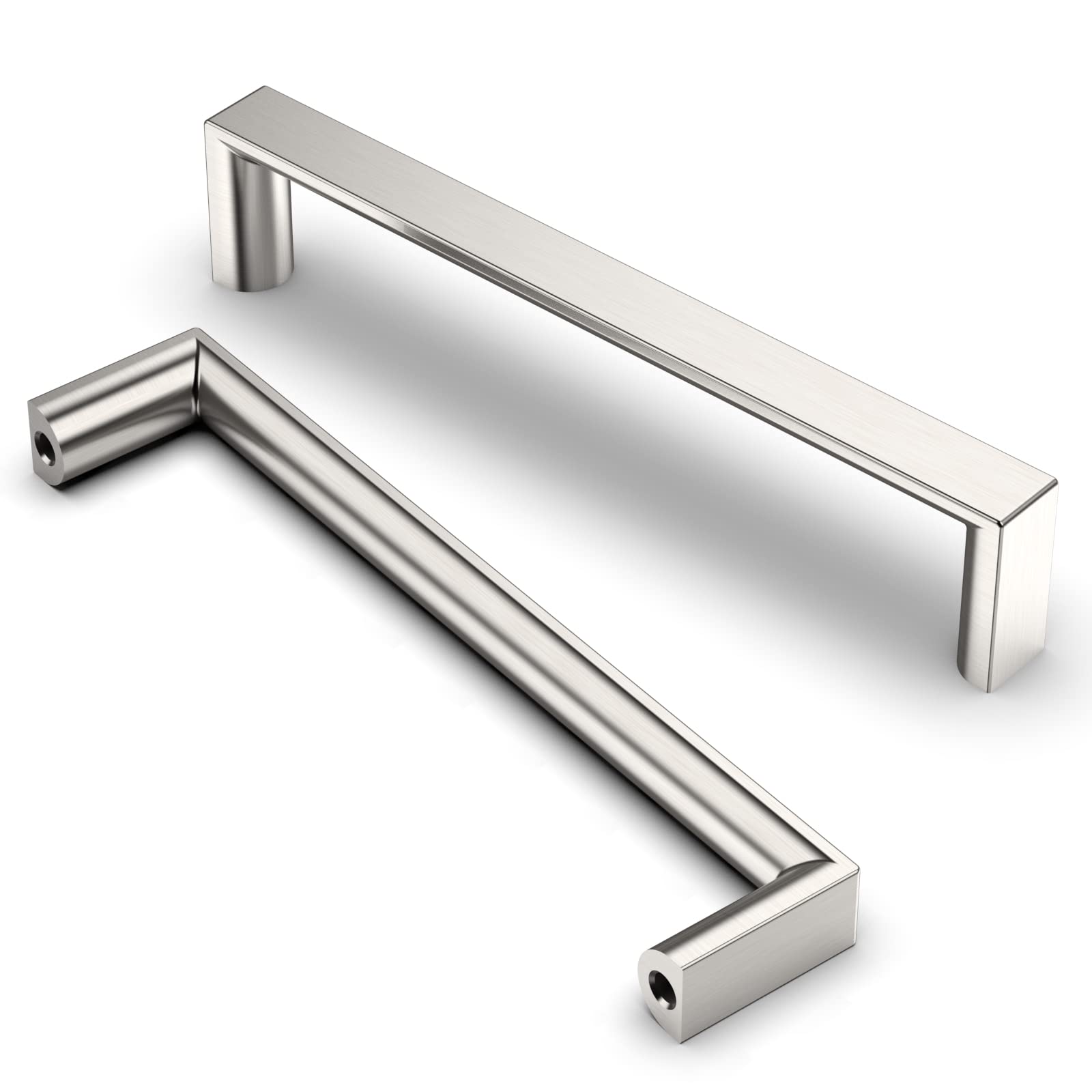 10 Pack Brushed Satin Nickel Cabinet Handles - 5 Inch Hole Center Square Drawer Pulls for Kitchen Cabinets & Cupboards | Durable Solid Metal Hardware for Modern Home & Office Furniture (Charlotte Collection) - Perfect for Kitchen Remodel, Bathroom Vanity & Office Storage Upgrade