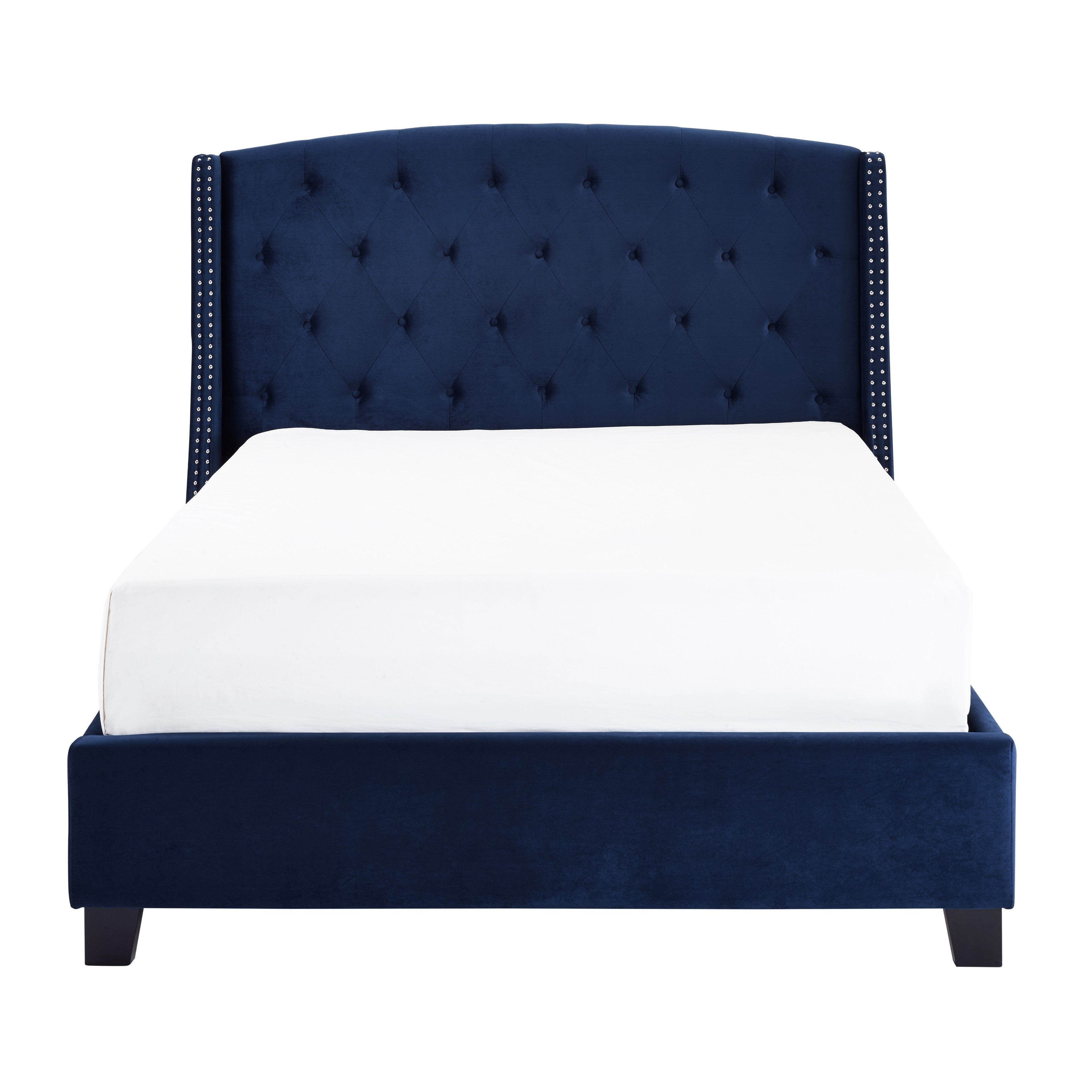 Roundhill Furniture Summit Wingback Tufted Velvet Upholstered Queen Bed in Royal Blue - Luxurious Bedroom Centerpiece for Master Suite or Guest Room