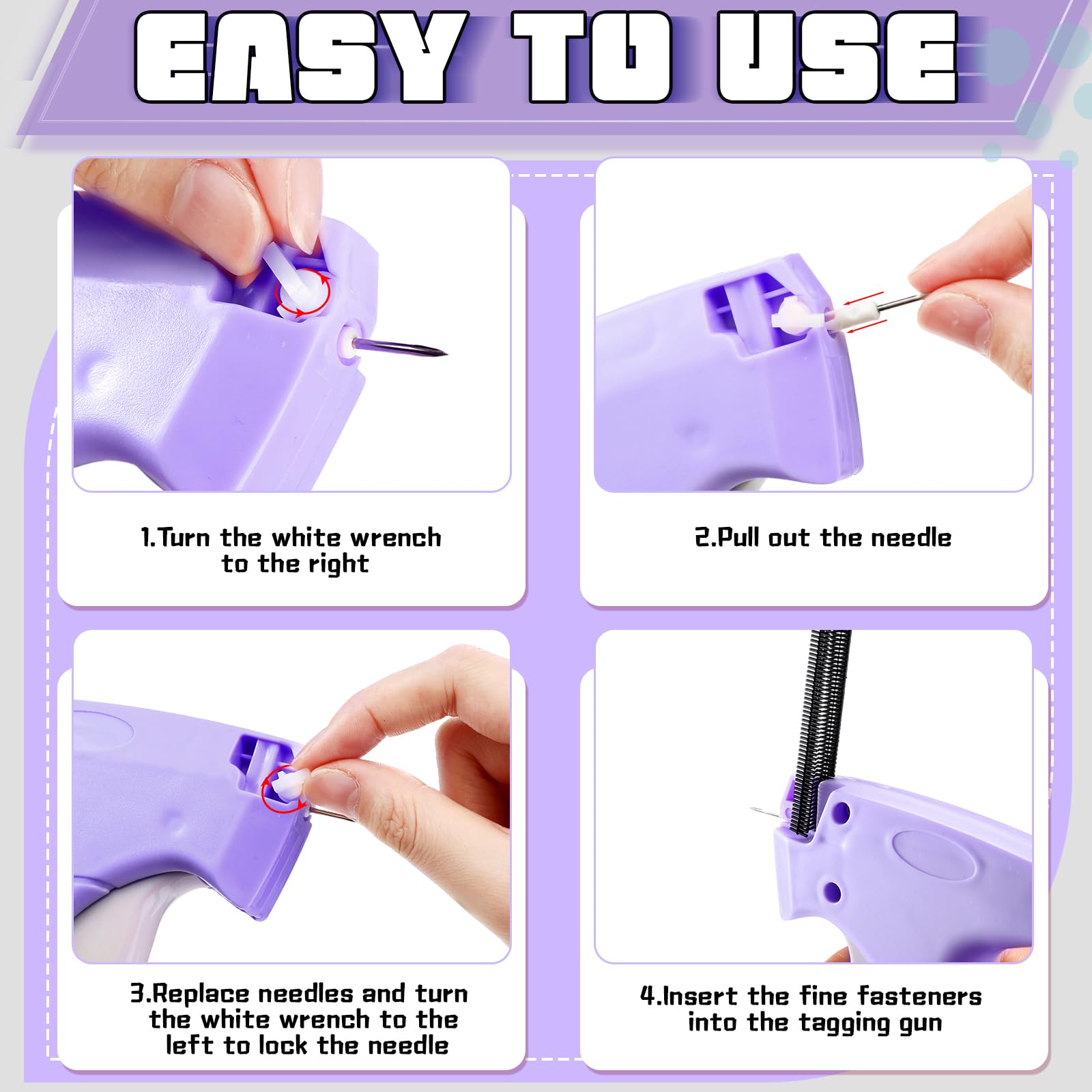 Lasnten 3007-Piece Quick Clothing Repair Kit with Fine Needle Stitch Gun - Includes 5 Needles, 1500 Black & 1500 White Stitches - Portable Sewing Hemming Tool for Home, Shops & Warehouse (Purple) - Perfect for Emergency Clothing Repairs, DIY Hemming & Fabric Fixes