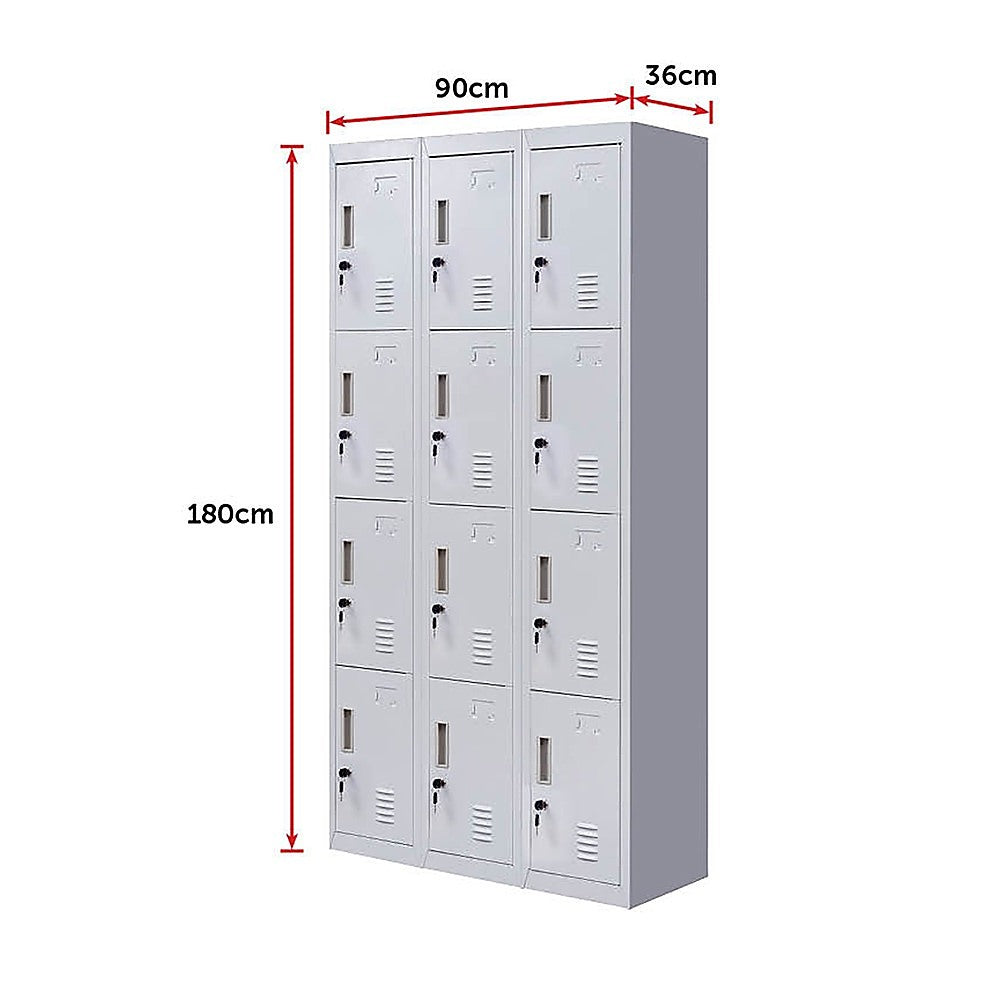 12-Door Locker with Standard Lock & Keys - Secure Storage for Office, Gym, Shed, School & Home | Perfect for Employee Lockers, Sports Equipment & Personal Belongings