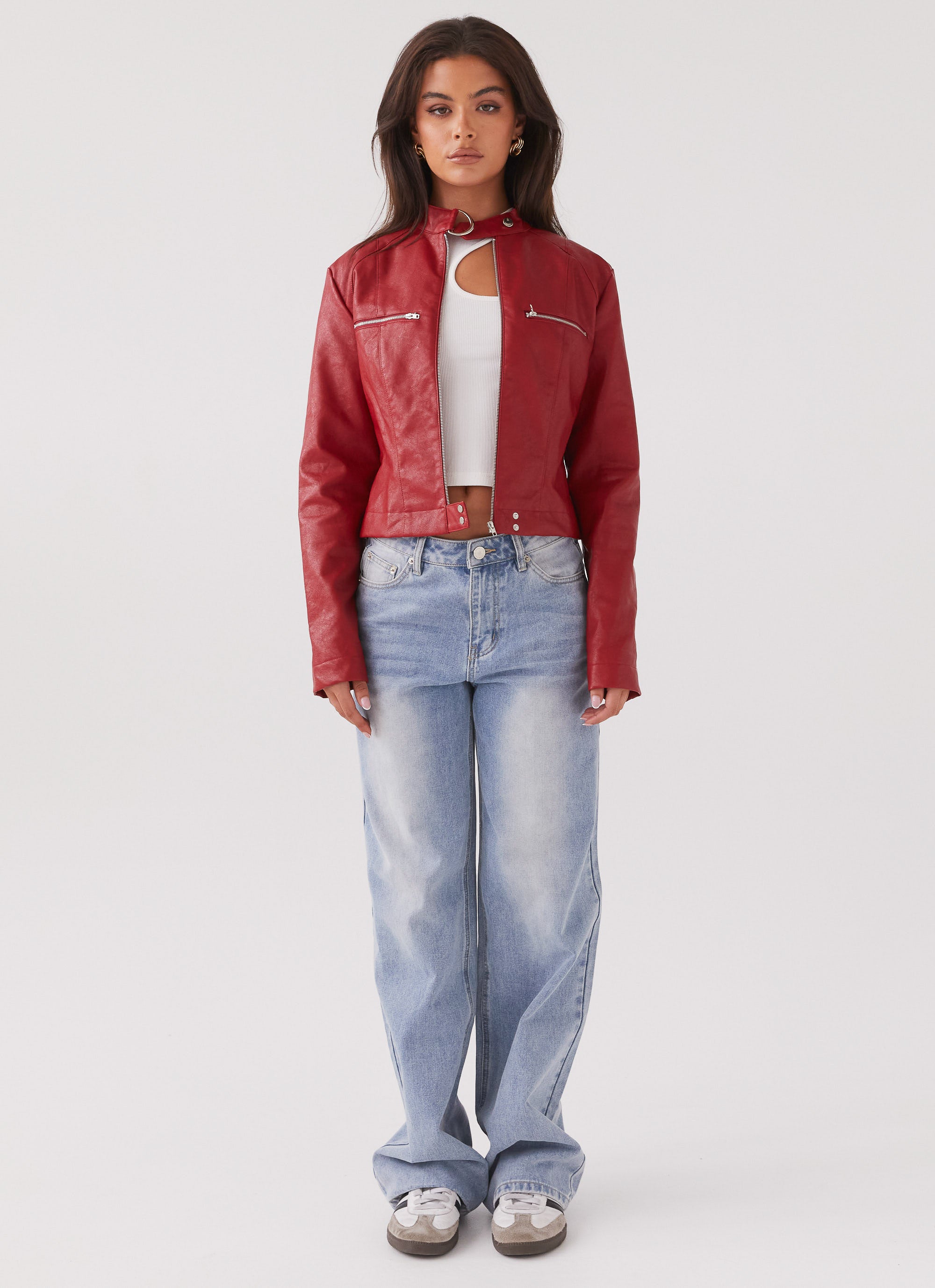 Hot Flame Fitted Jacket - Rouge Red Women's Fashion Outerwear for Streetwear & Night Out