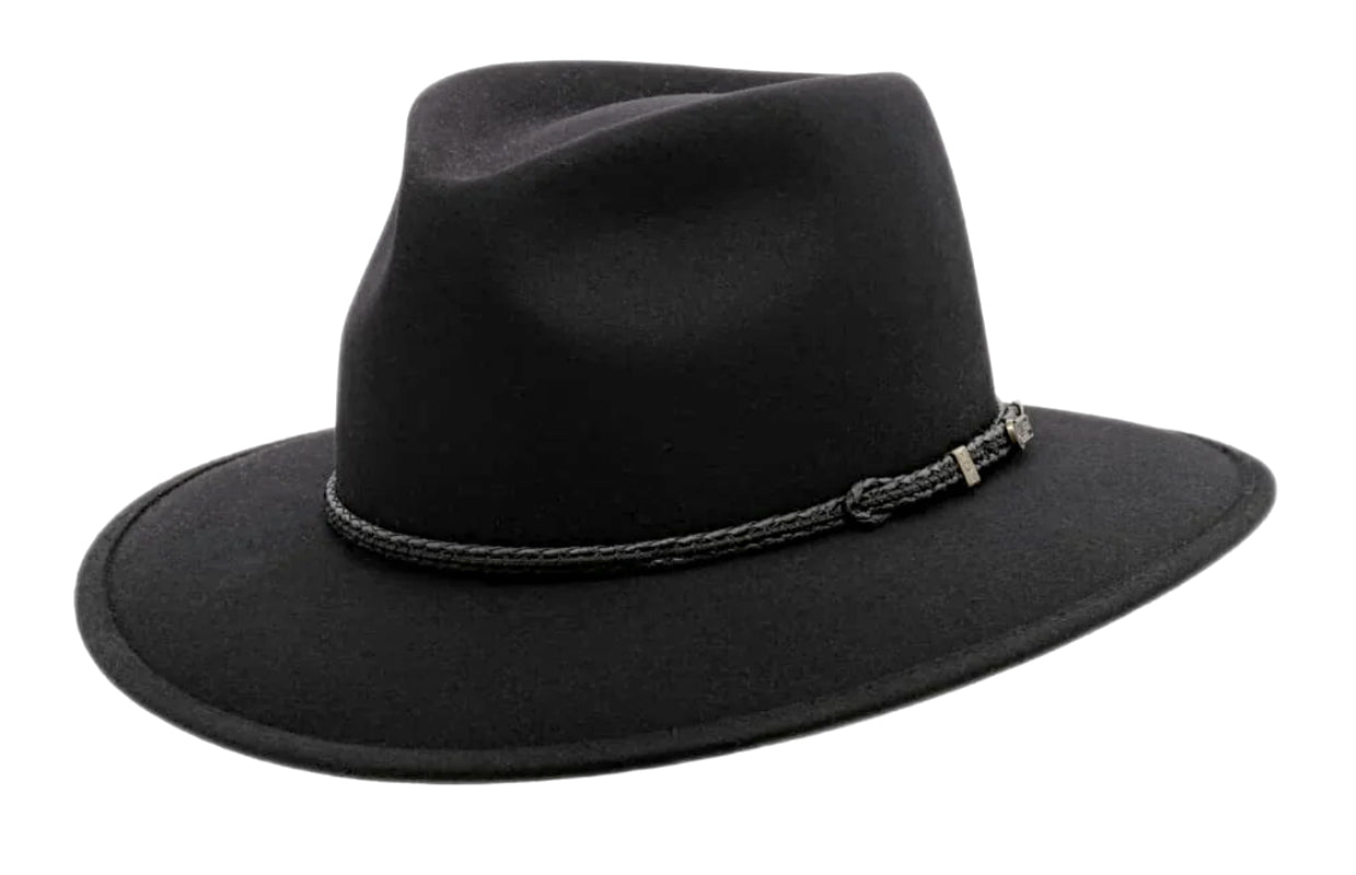 Akubra 'Traveller' Black Felt Outback Hat for Men - Classic Australian Bush Hat for Outdoor Adventures, Hiking, and Country Style Fashion