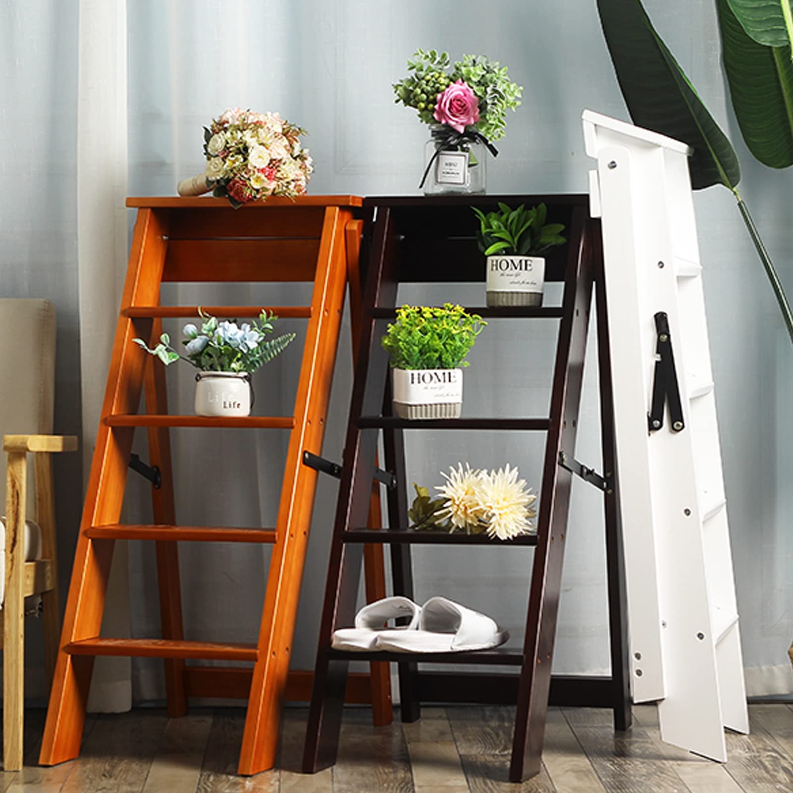 SIGOLY 5-Step Folding Ladder Stool for Indoor Use - Multifunctional Step Stool for Home, Kitchen, Bathroom & Closet - Non-Slip Safety Step Ladder for Adults & Kids - Perfect for Reaching High Shelves, Cleaning & Organizing